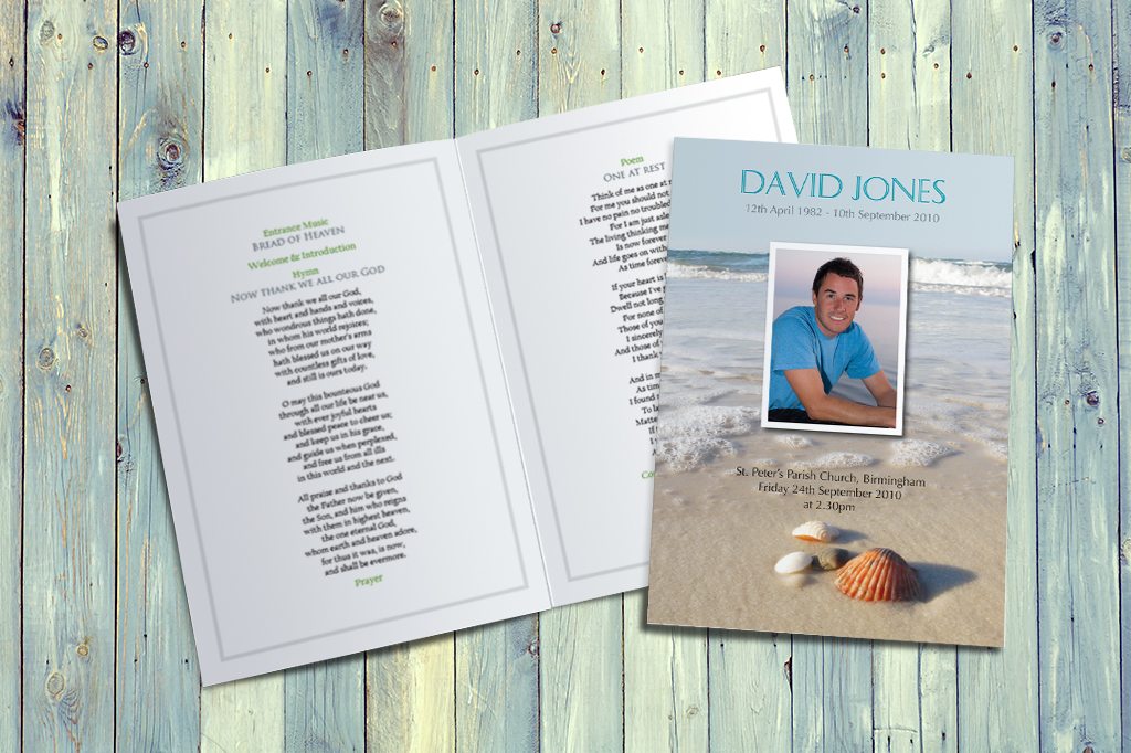 Beach Life Funeral Order of Service design by Fitting Farewell