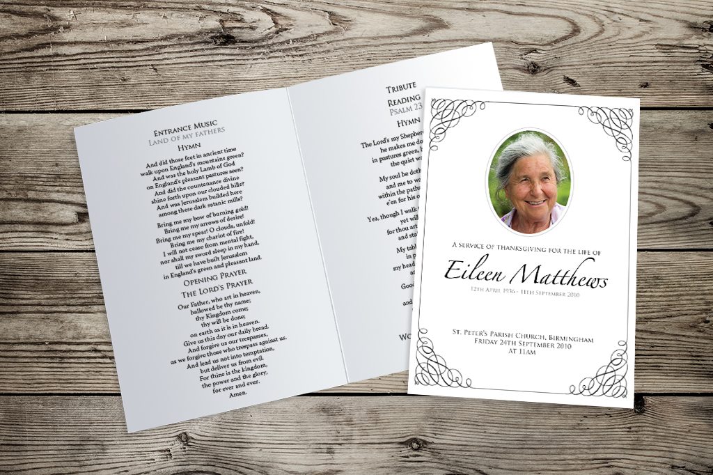 calligraphy border funeral order of service thank you card for funeral