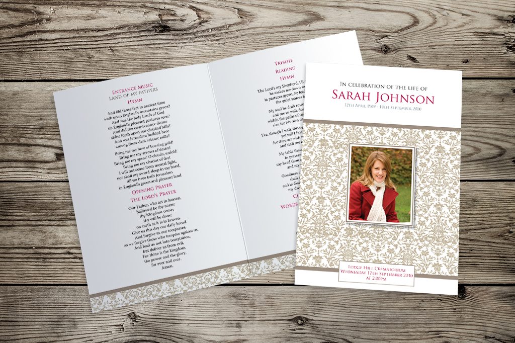 The Elegance Funeral Order of Service design is exclusively available from Fitting Farewell.
