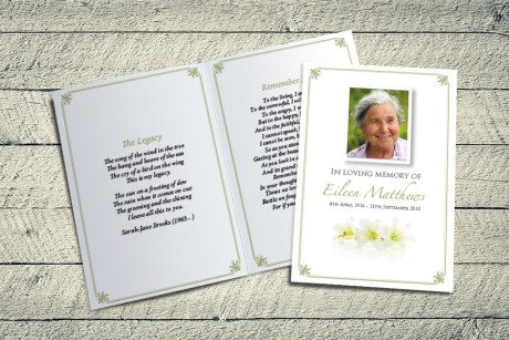 Three Lilies Memorial Card Design by Fitting Farewell