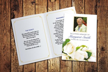 White Roses Memorial Card Design by Fitting Farewell