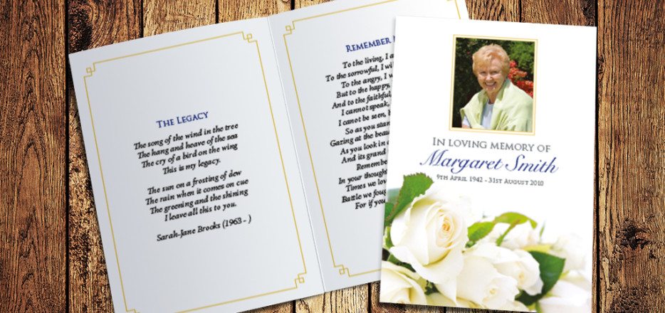 White Roses Memorial Card Design by Fitting Farewell