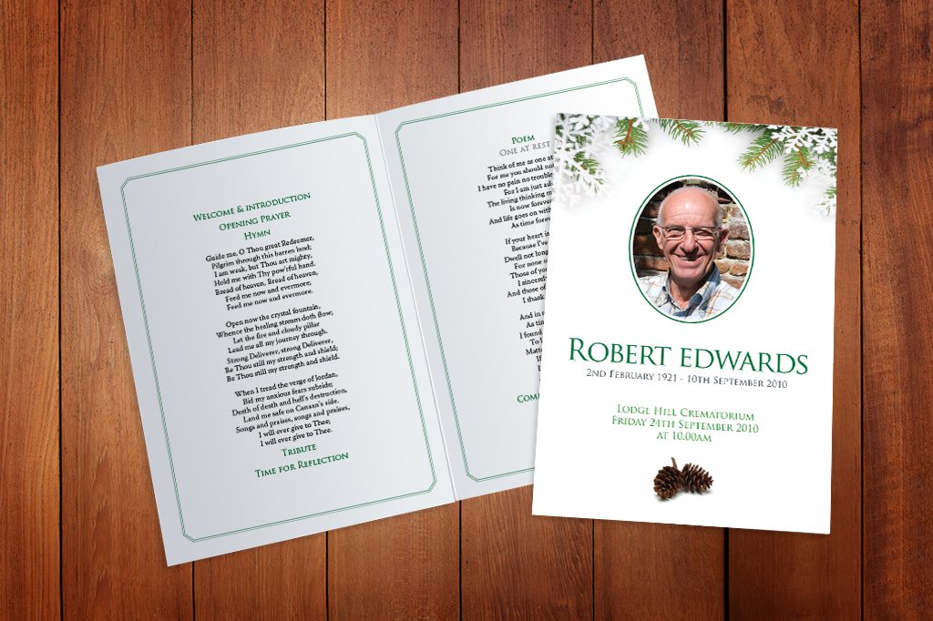 The Winter Snow Funeral Order of Service design is exclusively available from Fitting Farewell.