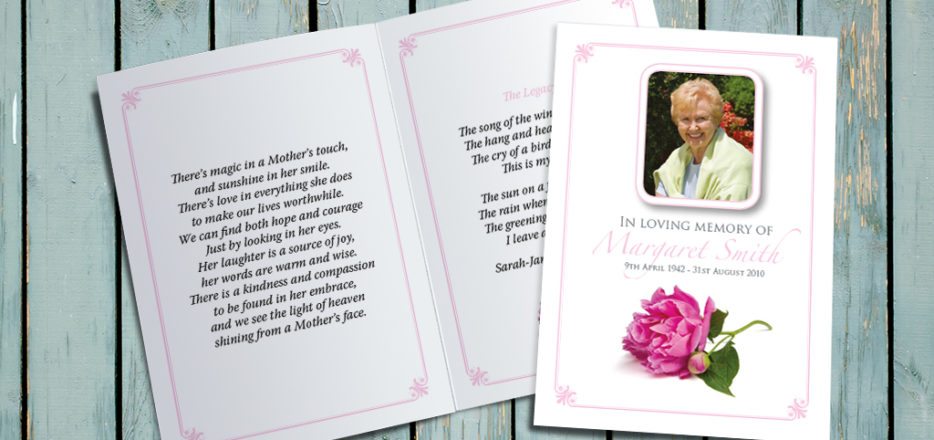 Pink Peony Memorial Card