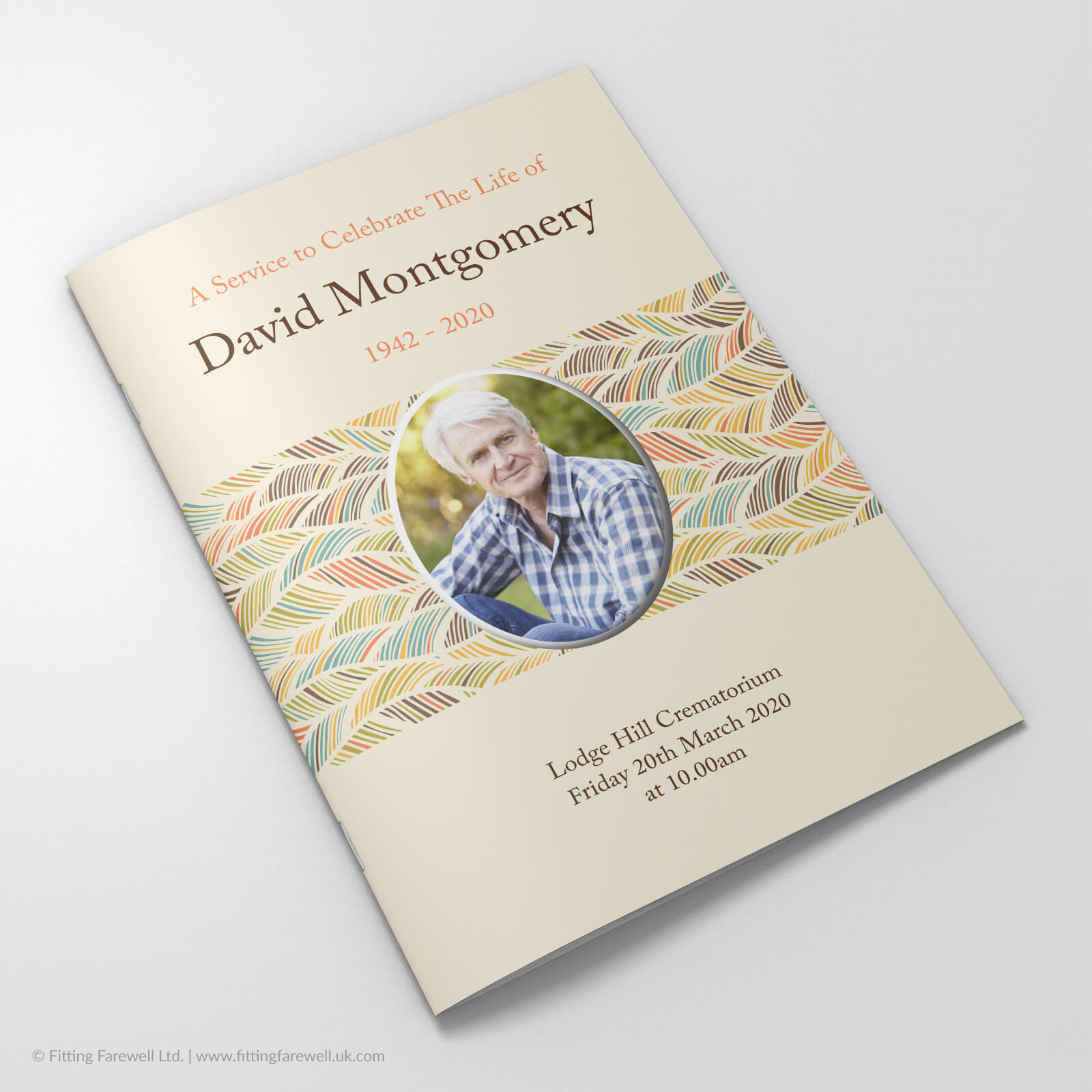 The Colour Waves Funeral Order of Service design is exclusively available from Fitting Farewell.