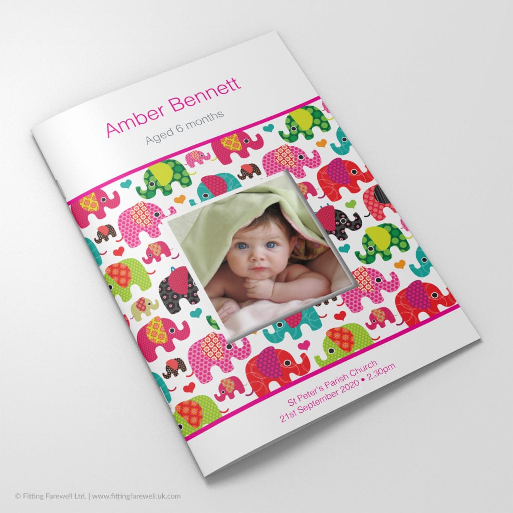 The Elephants Funeral Order of Service design is exclusively available from Fitting Farewell.