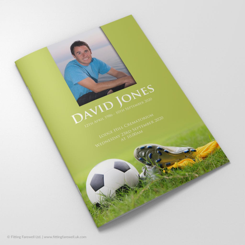The Football Boots Funeral Order of Service design is exclusively available from Fitting Farewell.