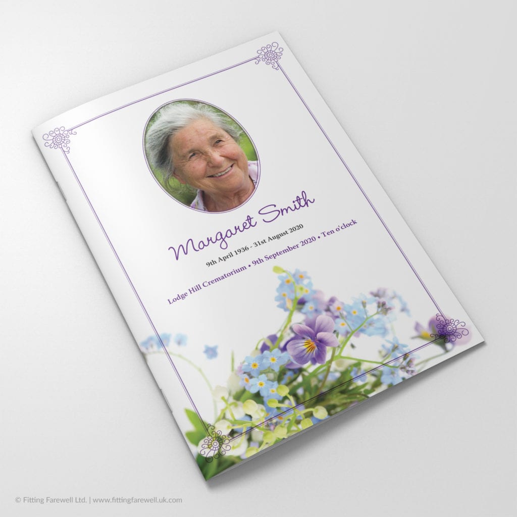 The Forget-me-not Funeral Order of Service design is exclusively available from Fitting Farewell.
