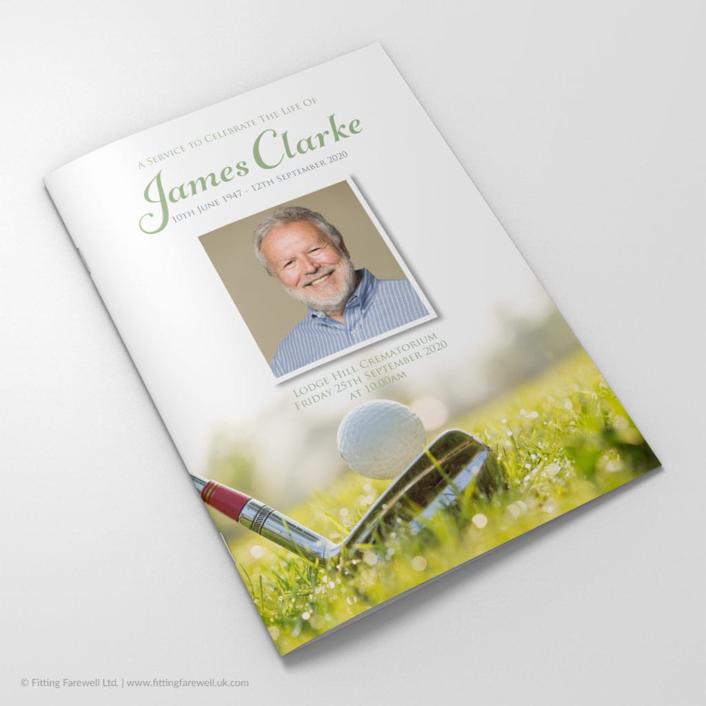 The Golf Club Funeral Order of Service design is exclusively available from Fitting Farewell.