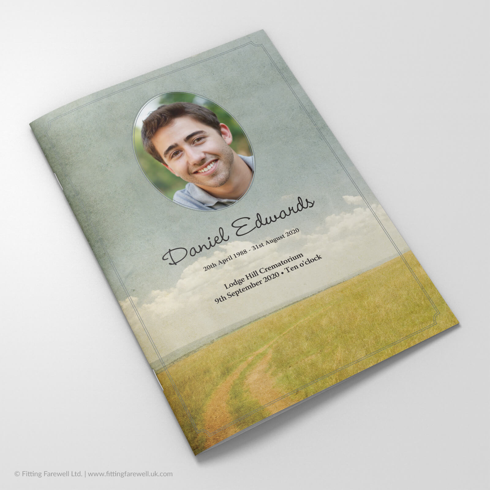 The Meadow Road Funeral Order of Service design is exclusively available from Fitting Farewell.