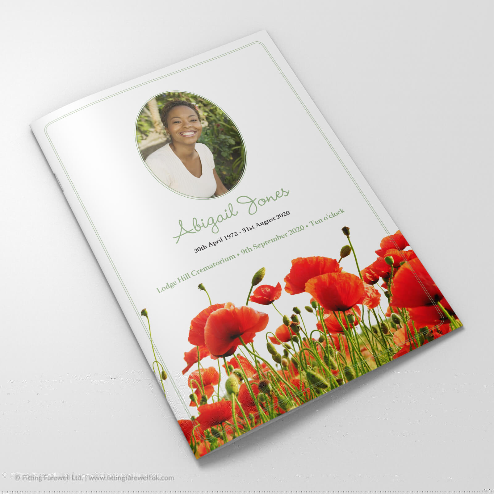 The Poppy Meadow Funeral Order of Service design is exclusively available from Fitting Farewell.