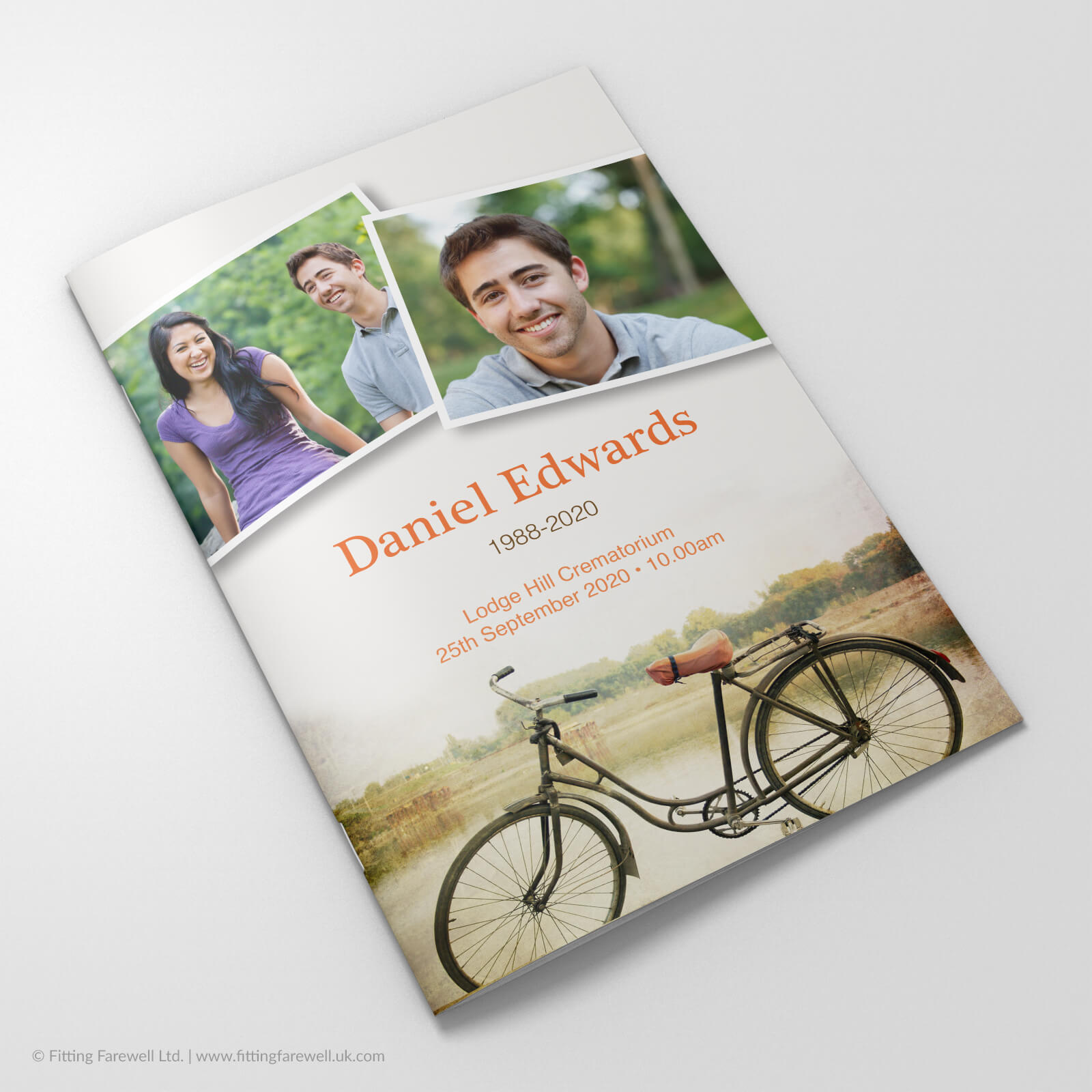 The Vintage Bicycle Funeral Order of Service design is exclusively available from Fitting Farewell.