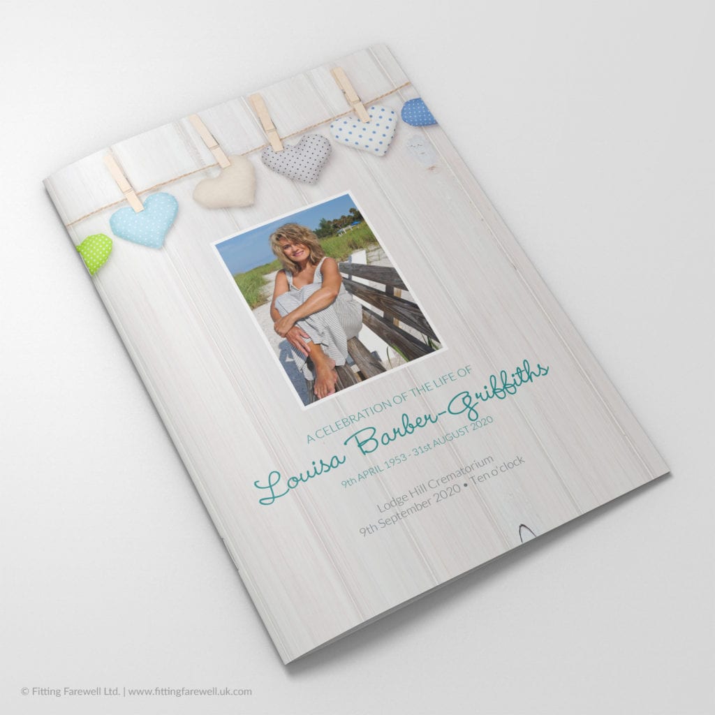 The Vintage Hearts Funeral Order of Service design is exclusively available from Fitting Farewell.