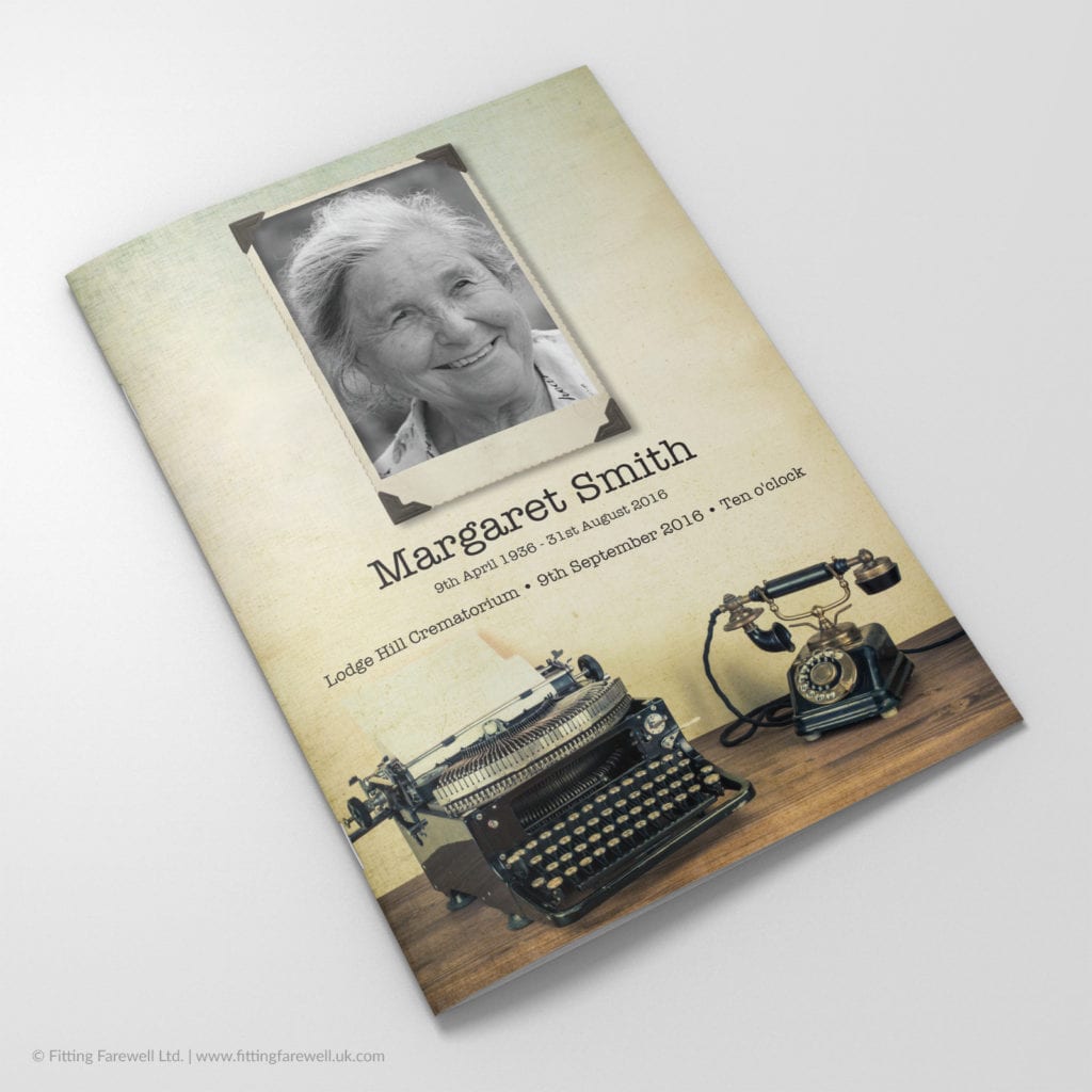 The Vintage Office Funeral Order of Service design is exclusively available from Fitting Farewell.
