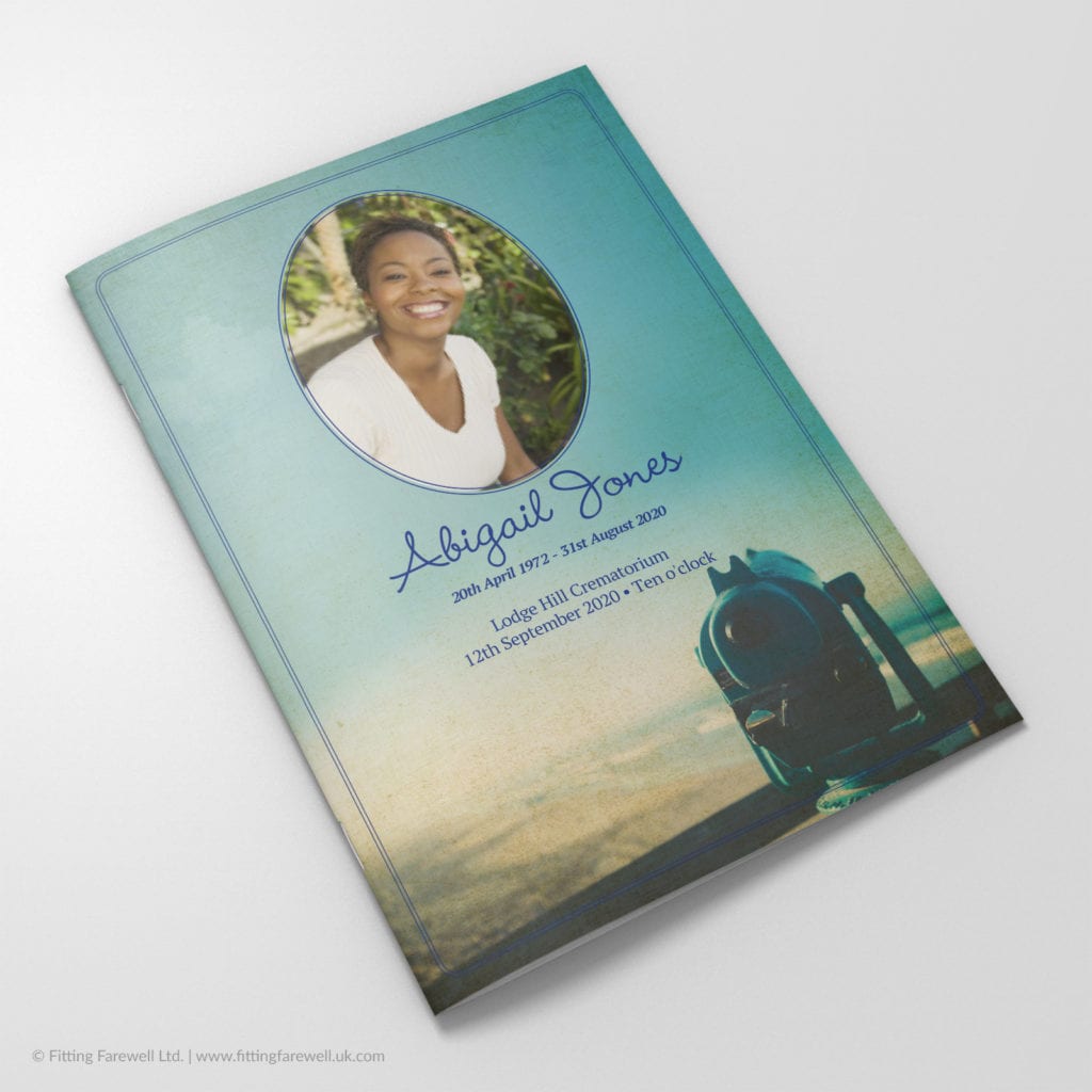 The Vintage Seaside Funeral Order of Service design is exclusively available from Fitting Farewell.