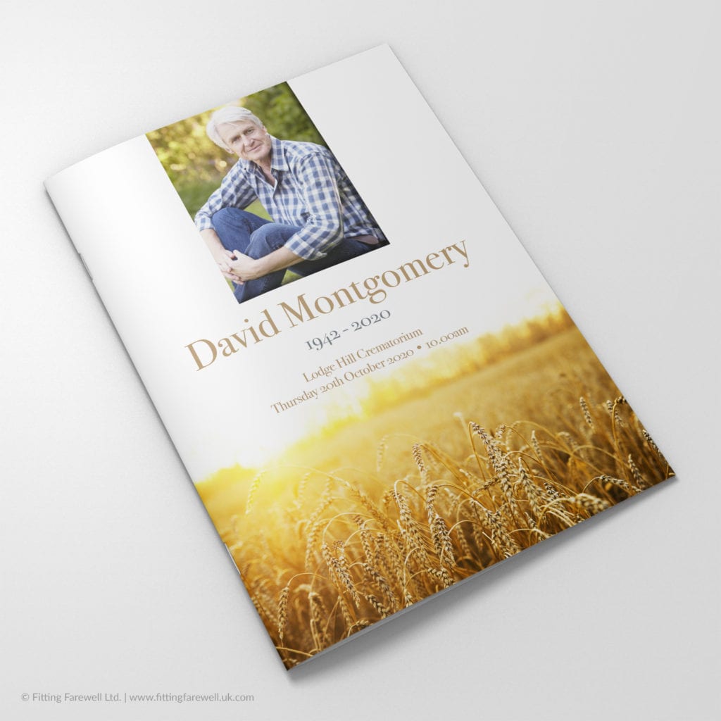 The Wheat Meadow Funeral Order of Service design is exclusively available from Fitting Farewell.