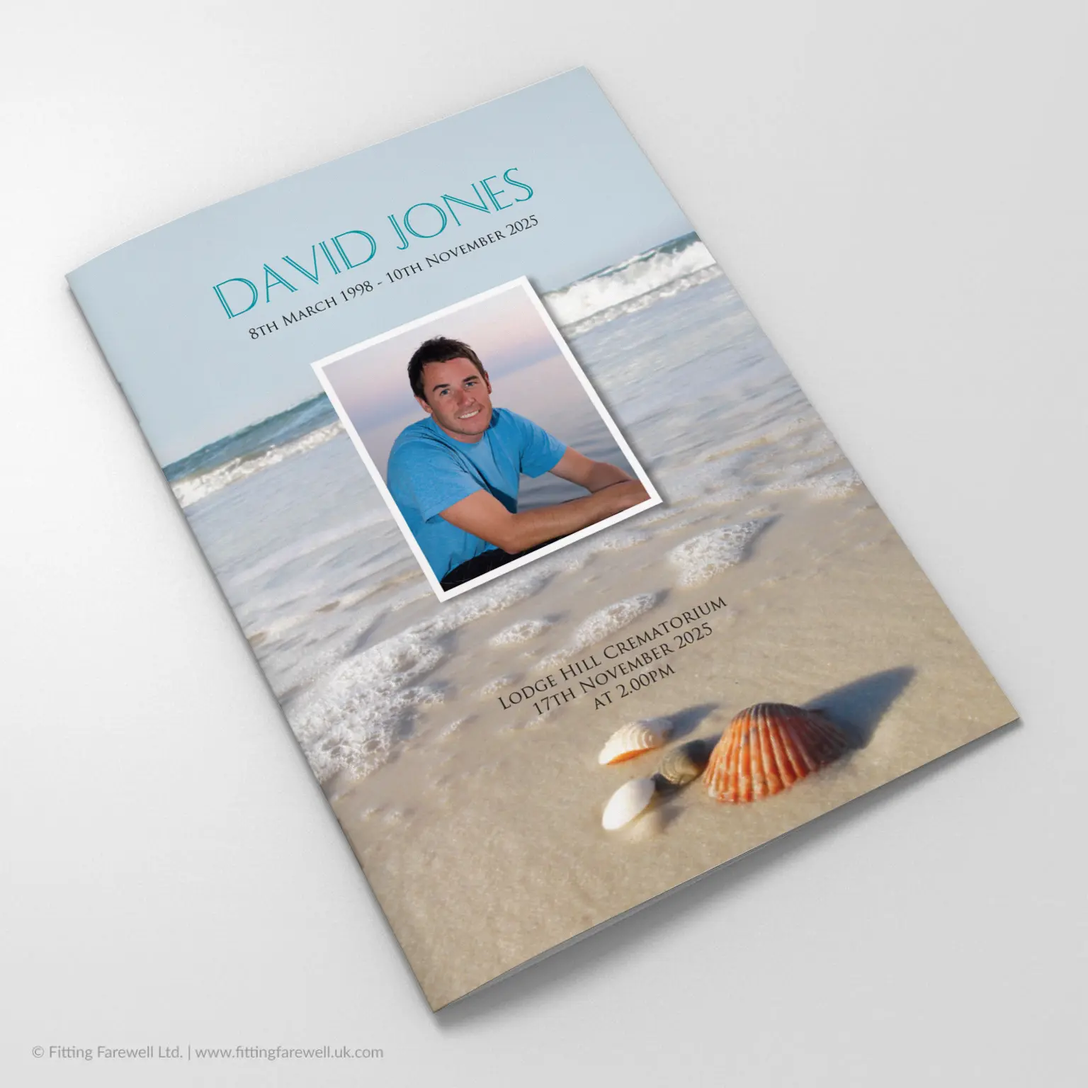 The Beach Life Funeral Order of Service design is exclusively available from Fitting Farewell.