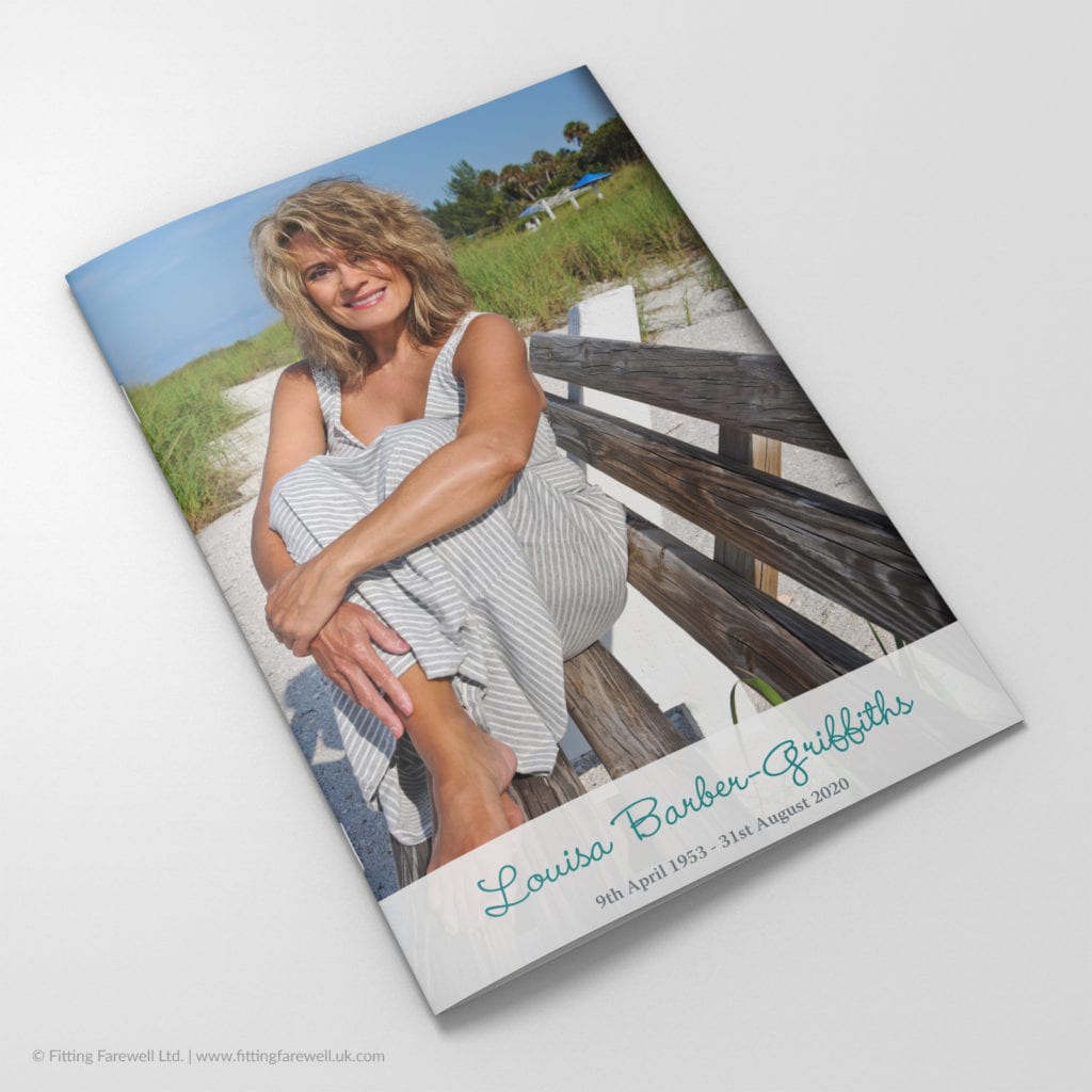 The Full Cover Shot Funeral Order of Service design is exclusively available from Fitting Farewell.