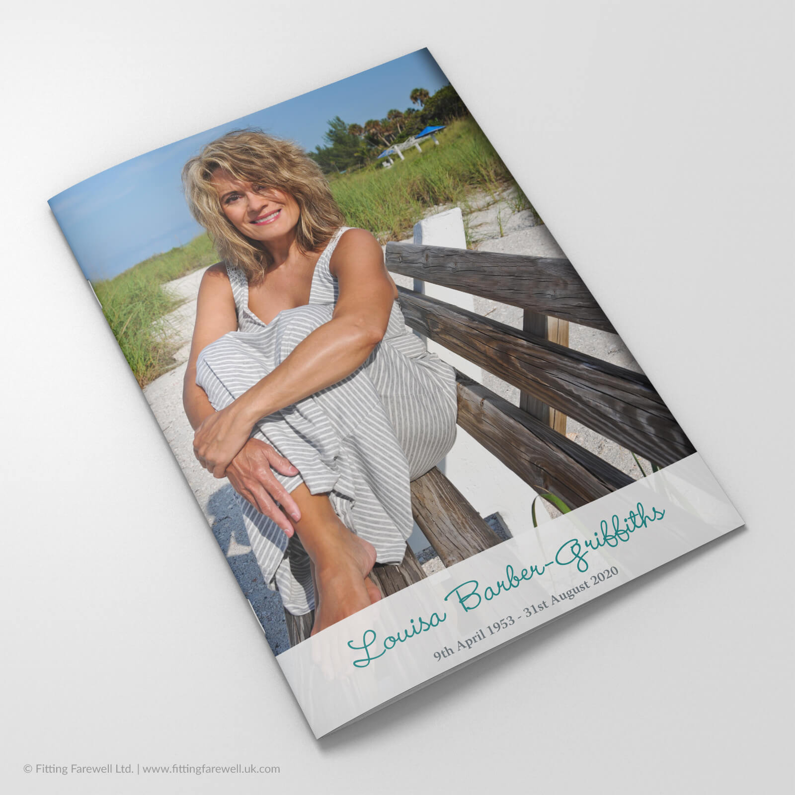The Full Cover Shot Funeral Order of Service design is exclusively available from Fitting Farewell.