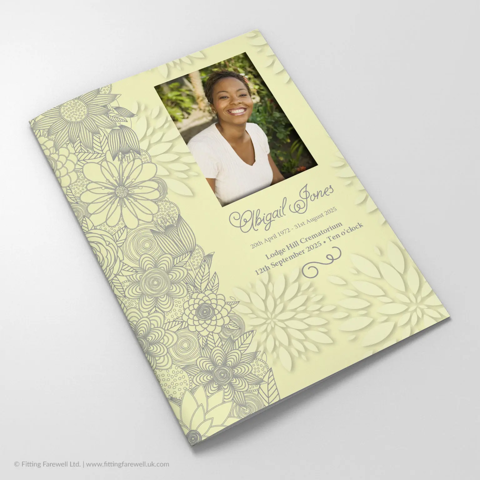 The Abstract Flowers Funeral Order of Service design is exclusively available from Fitting Farewell.