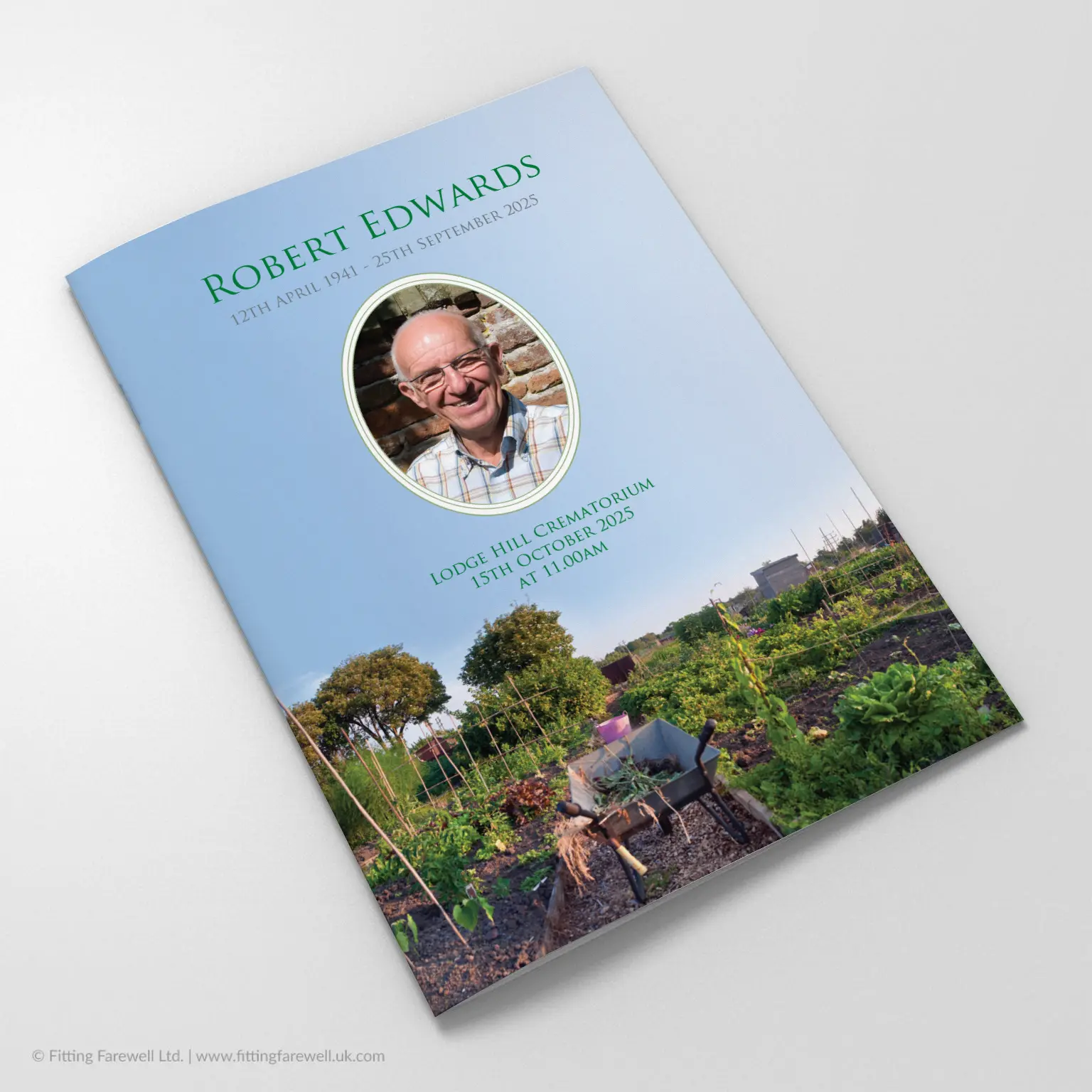 The Allotment Funeral Order of Service design is exclusively available from Fitting Farewell.