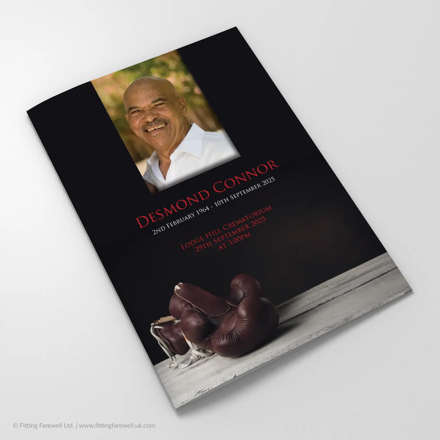 The Boxing Funeral Order of Service design is exclusively available from Fitting Farewell.