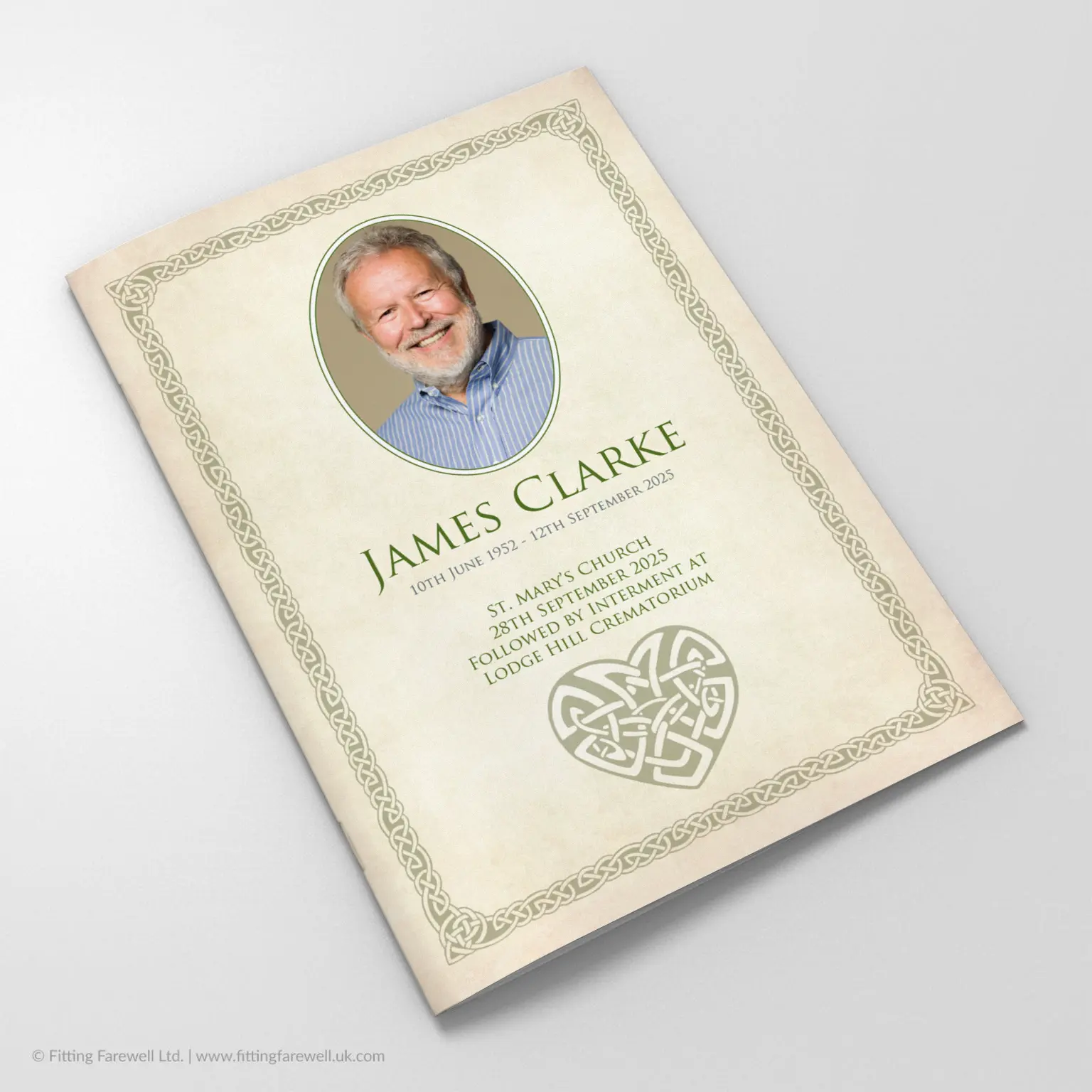 The Celtic Border Funeral Order of Service design is exclusively available from Fitting Farewell.