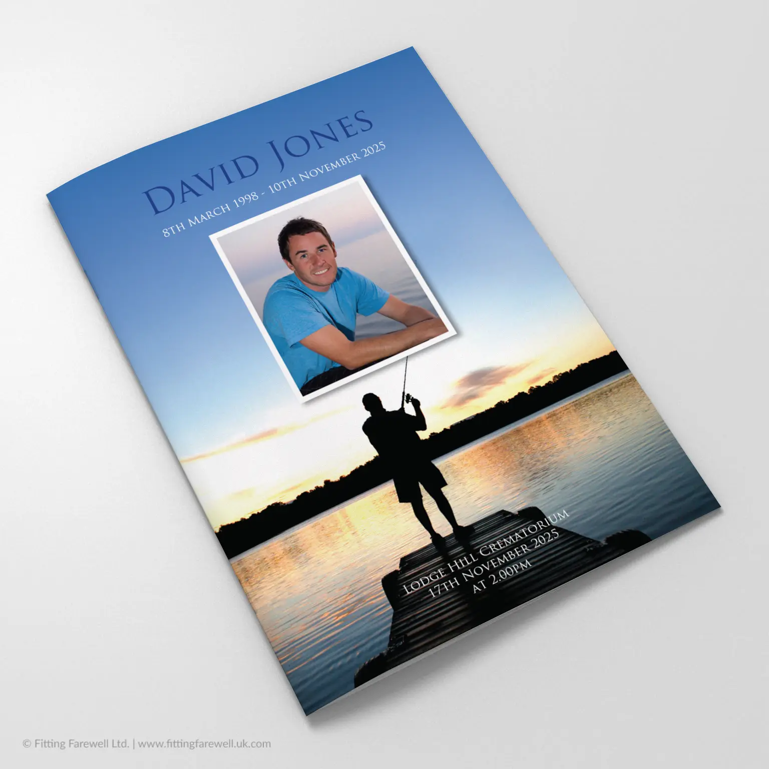 The Fishing Funeral Order of Service design is exclusively available from Fitting Farewell.
