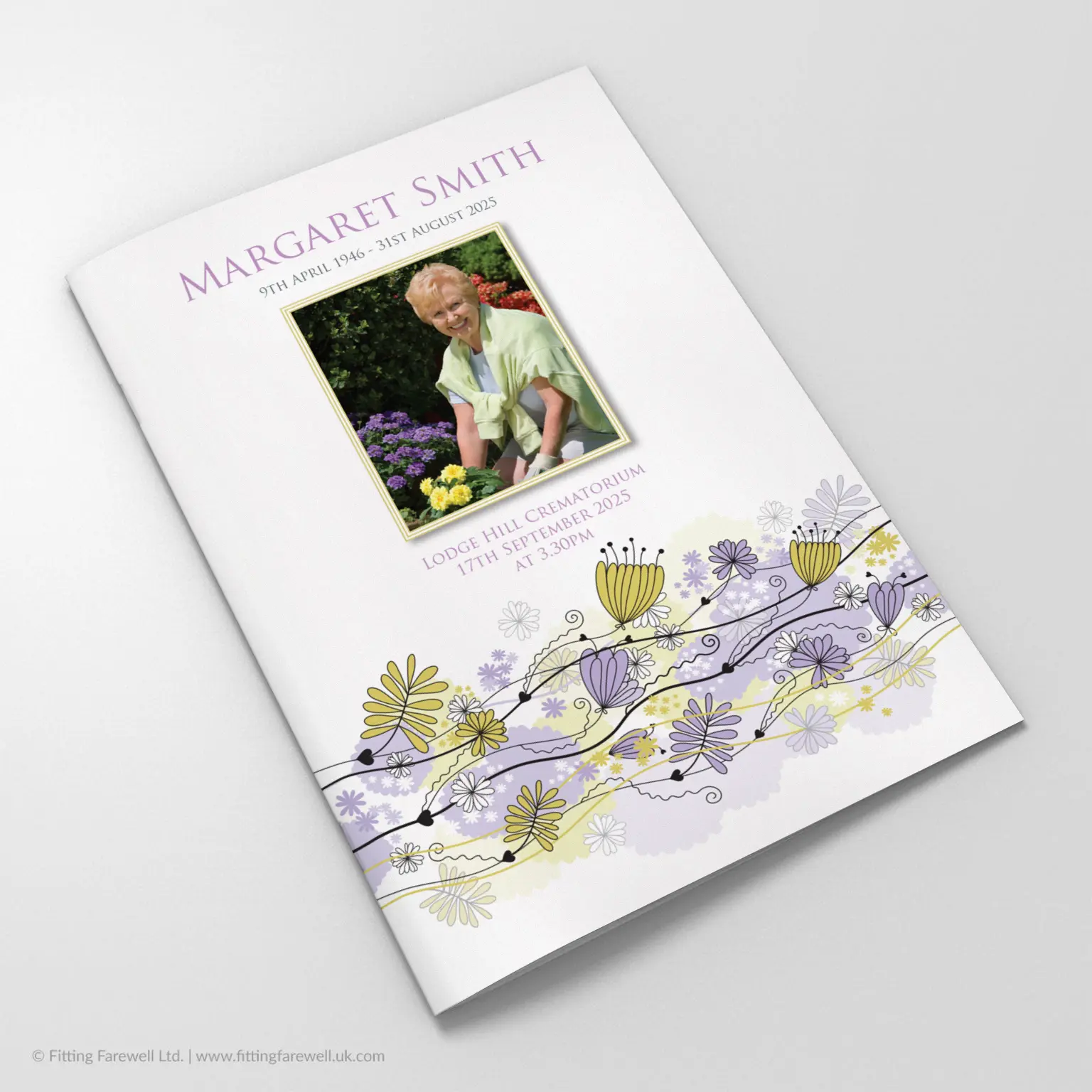 The Flower Clouds Funeral Order of Service design is exclusively available from Fitting Farewell.