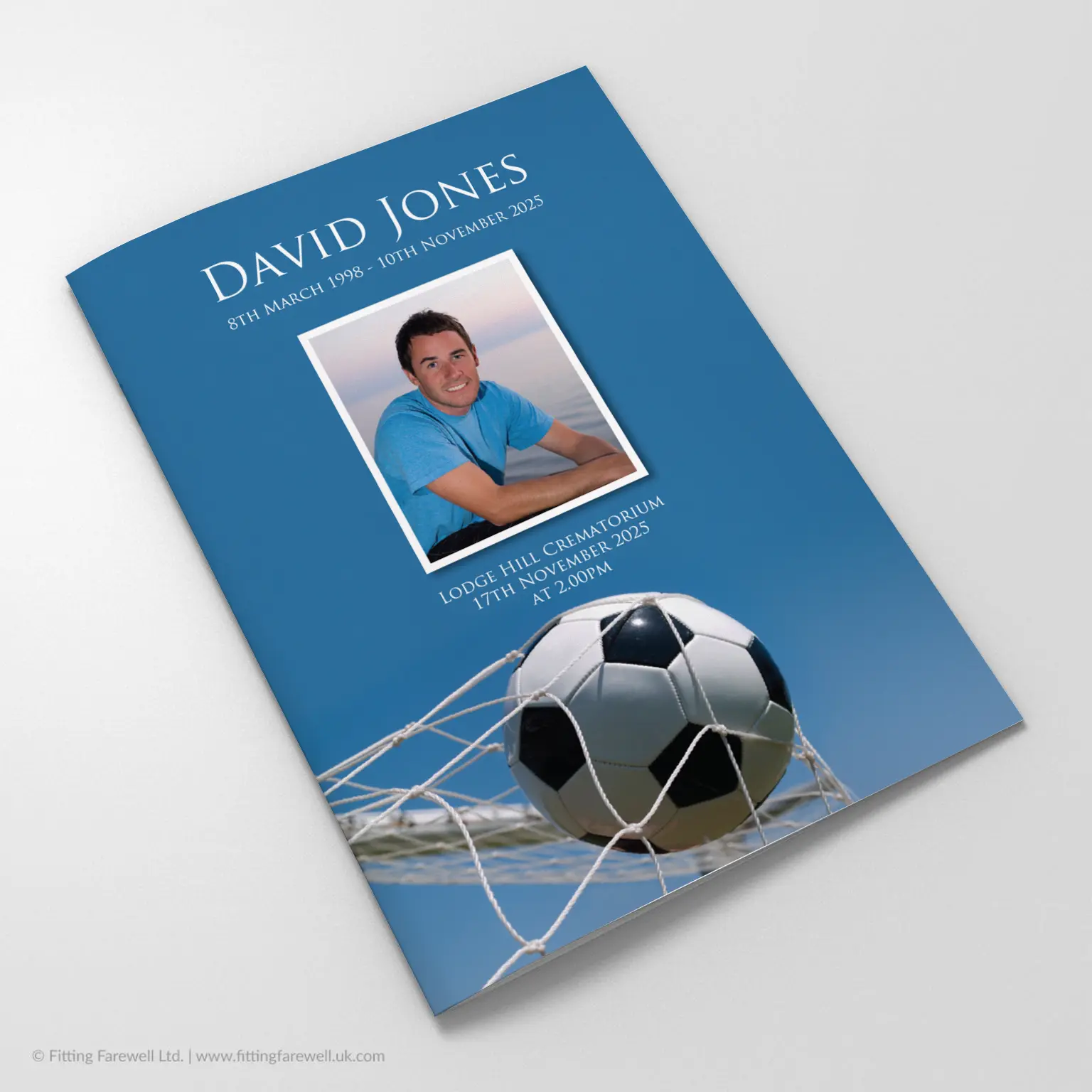 The Football Funeral Order of Service design is exclusively available from Fitting Farewell.