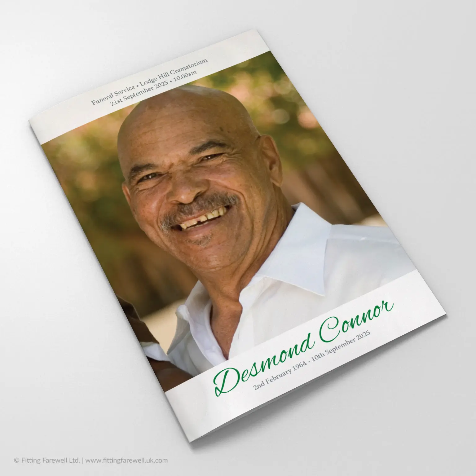 The Photo Style No 2 Funeral Order of Service design is exclusively available from Fitting Farewell.