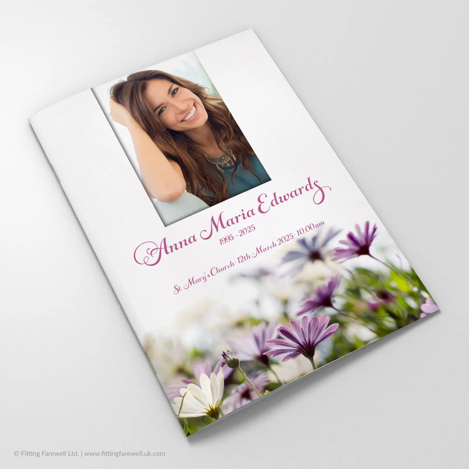 The Gerbera Daisies Funeral Order of Service design is exclusively available from Fitting Farewell.