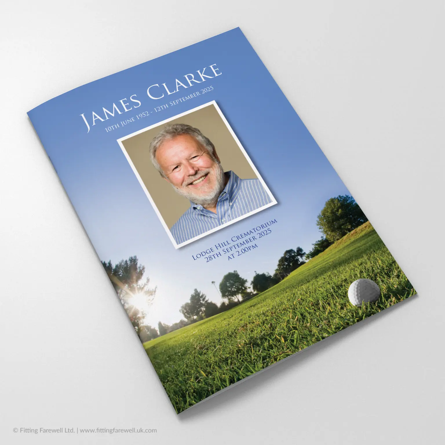 The Golf Funeral Order of Service design is exclusively available from Fitting Farewell.