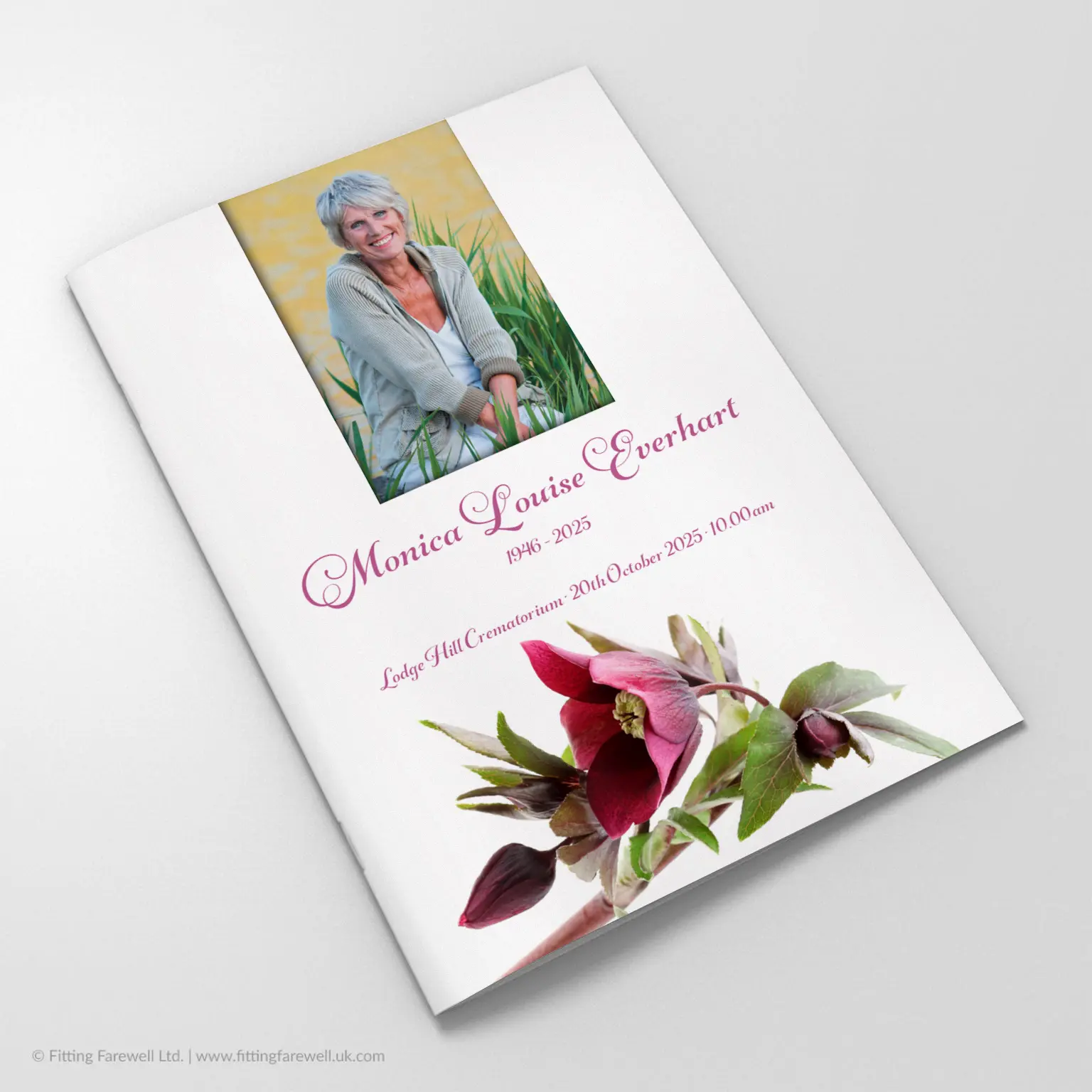 The Hellebore Funeral Order of Service design is exclusively available from Fitting Farewell.