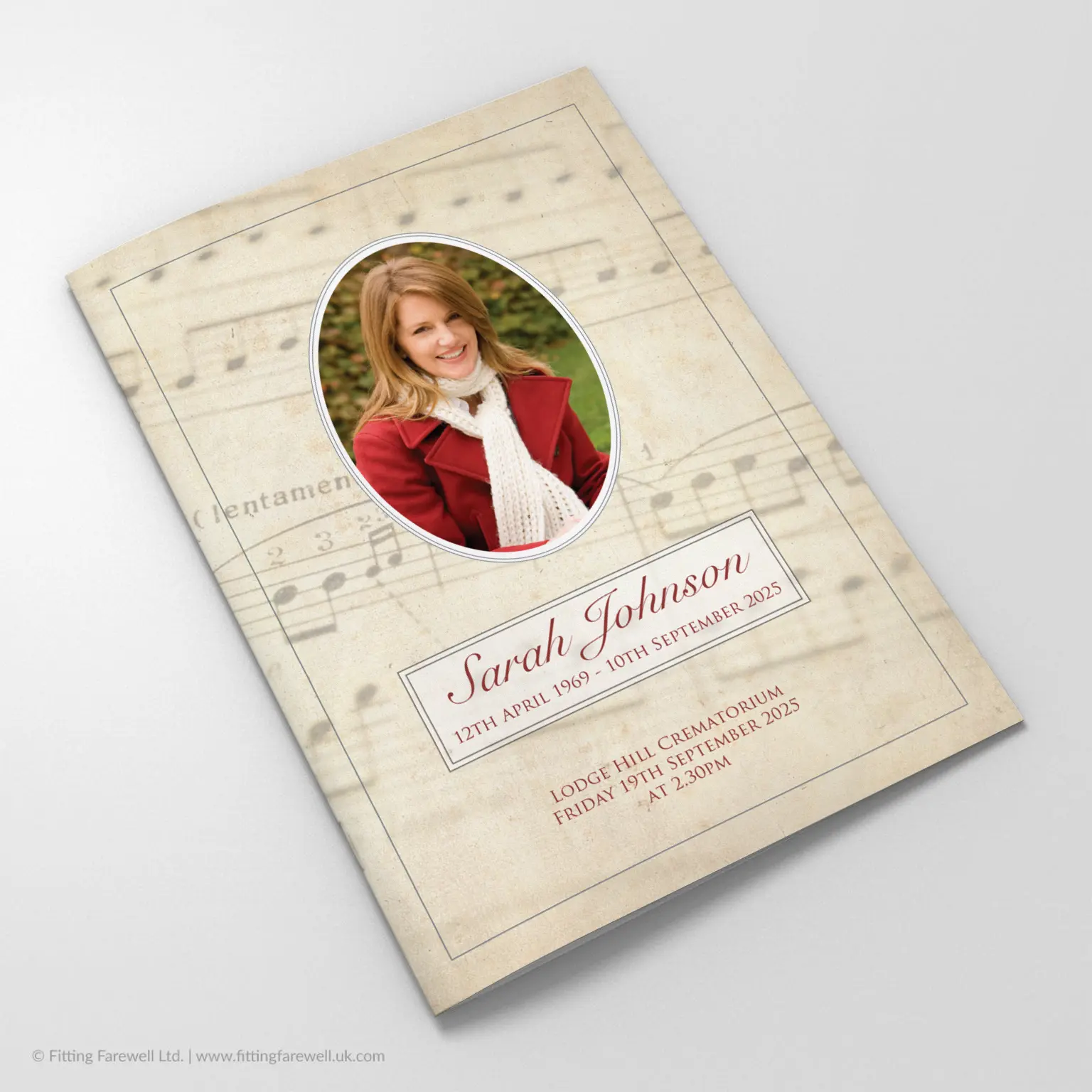The Music Funeral Order of Service design is exclusively available from Fitting Farewell.
