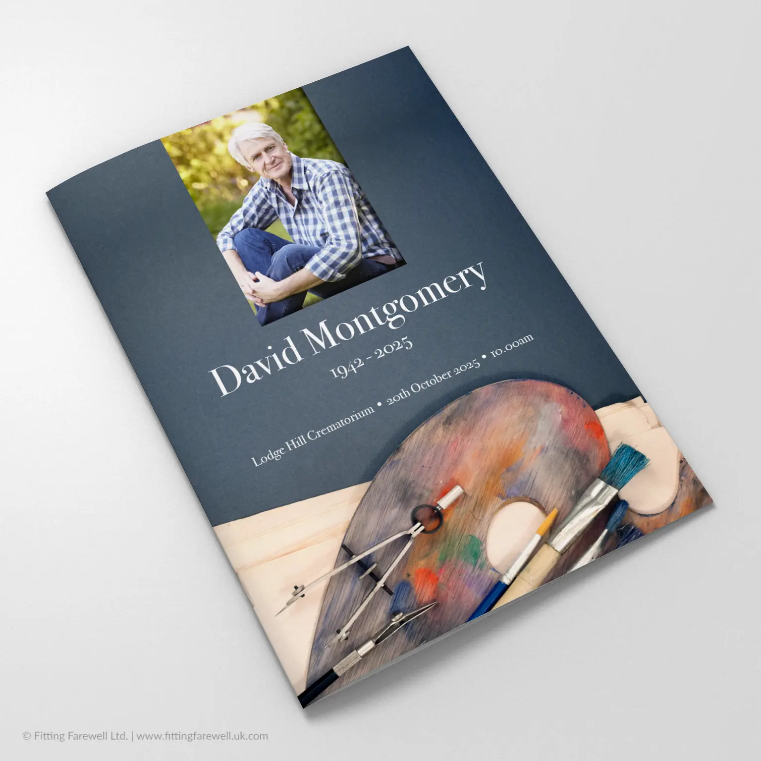 The Painting Funeral Order of Service design is exclusively available from Fitting Farewell.