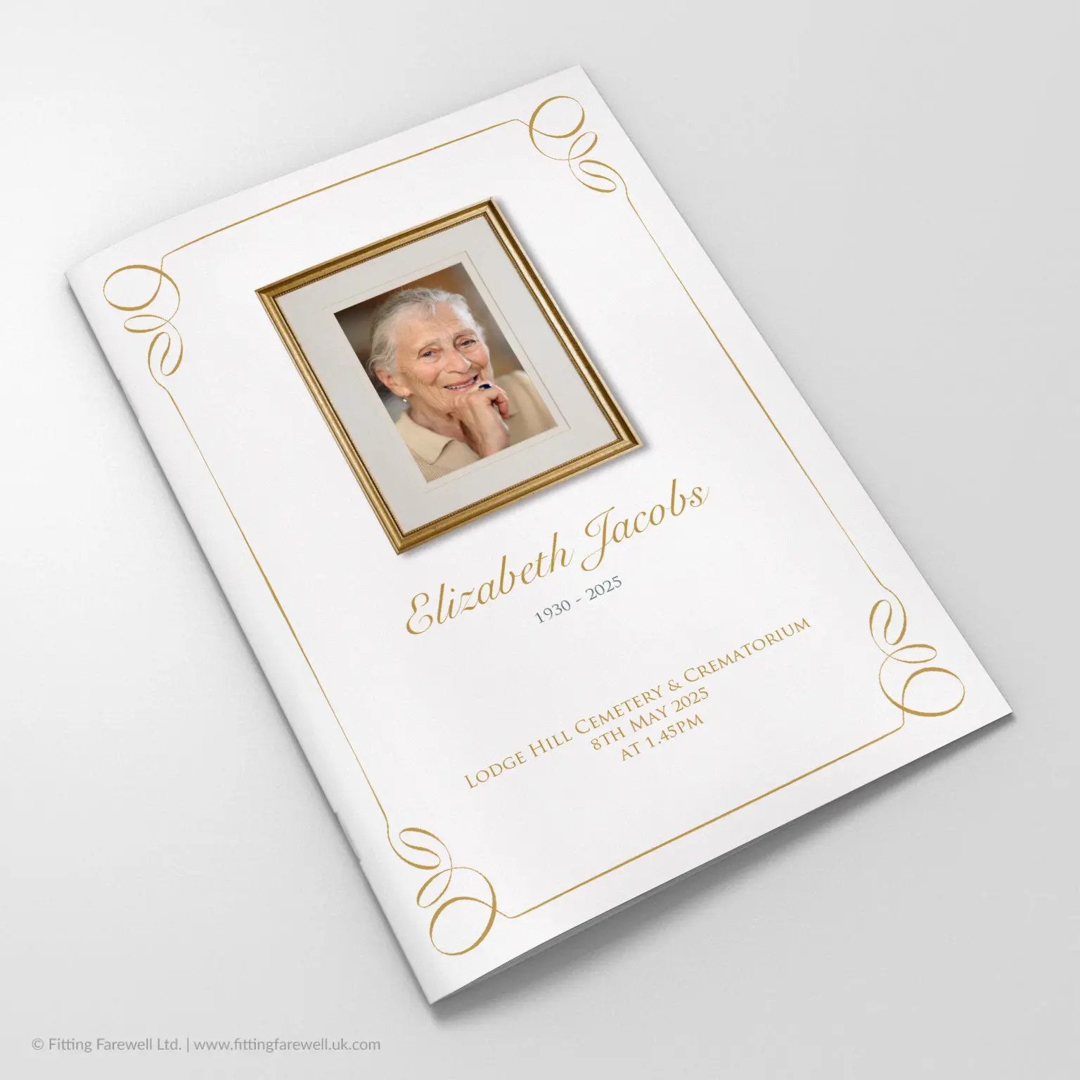 The Square Frame Funeral Order of Service design is exclusively available from Fitting Farewell.