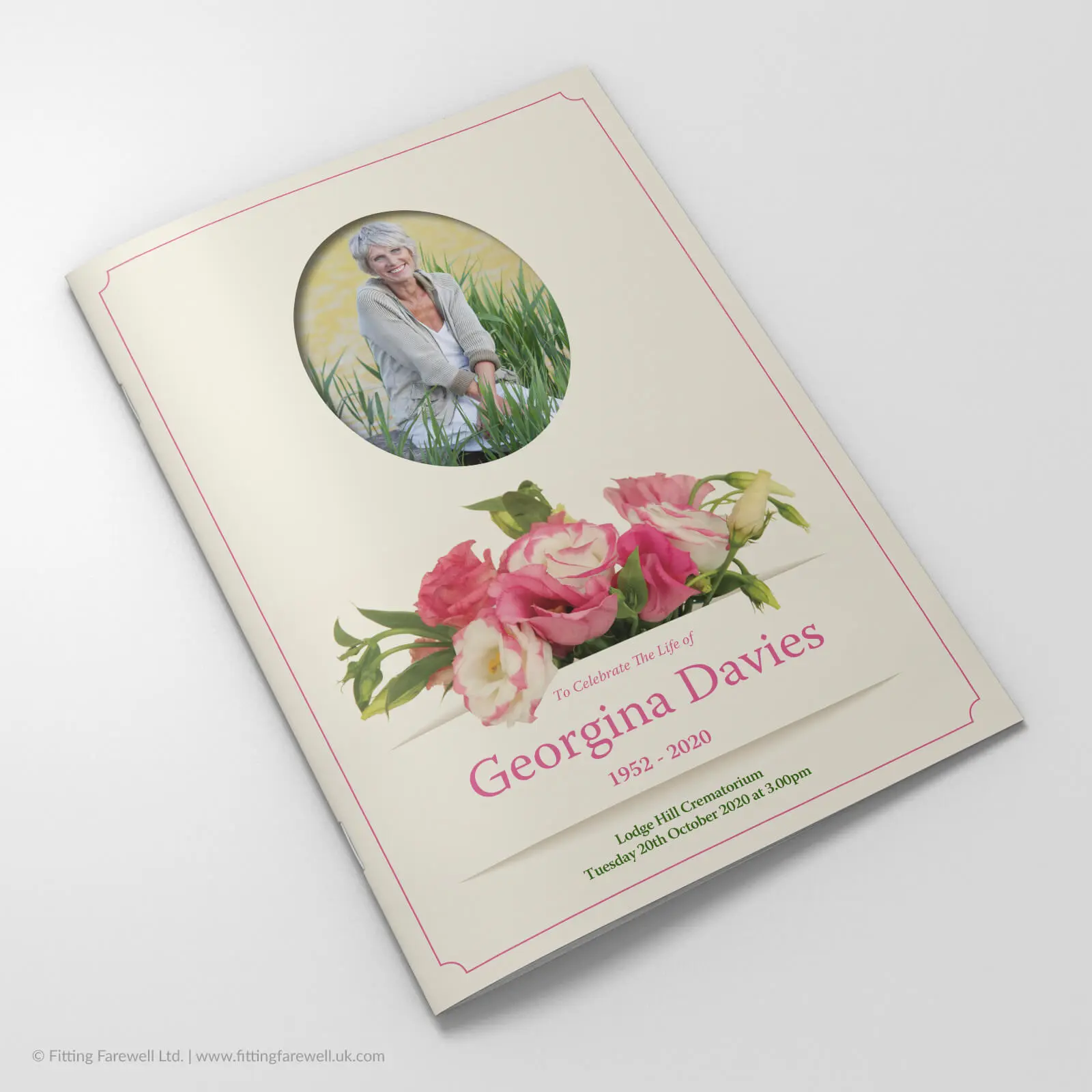 The Roses Cut Flowers Funeral Order of Service design is exclusively available from Fitting Farewell.