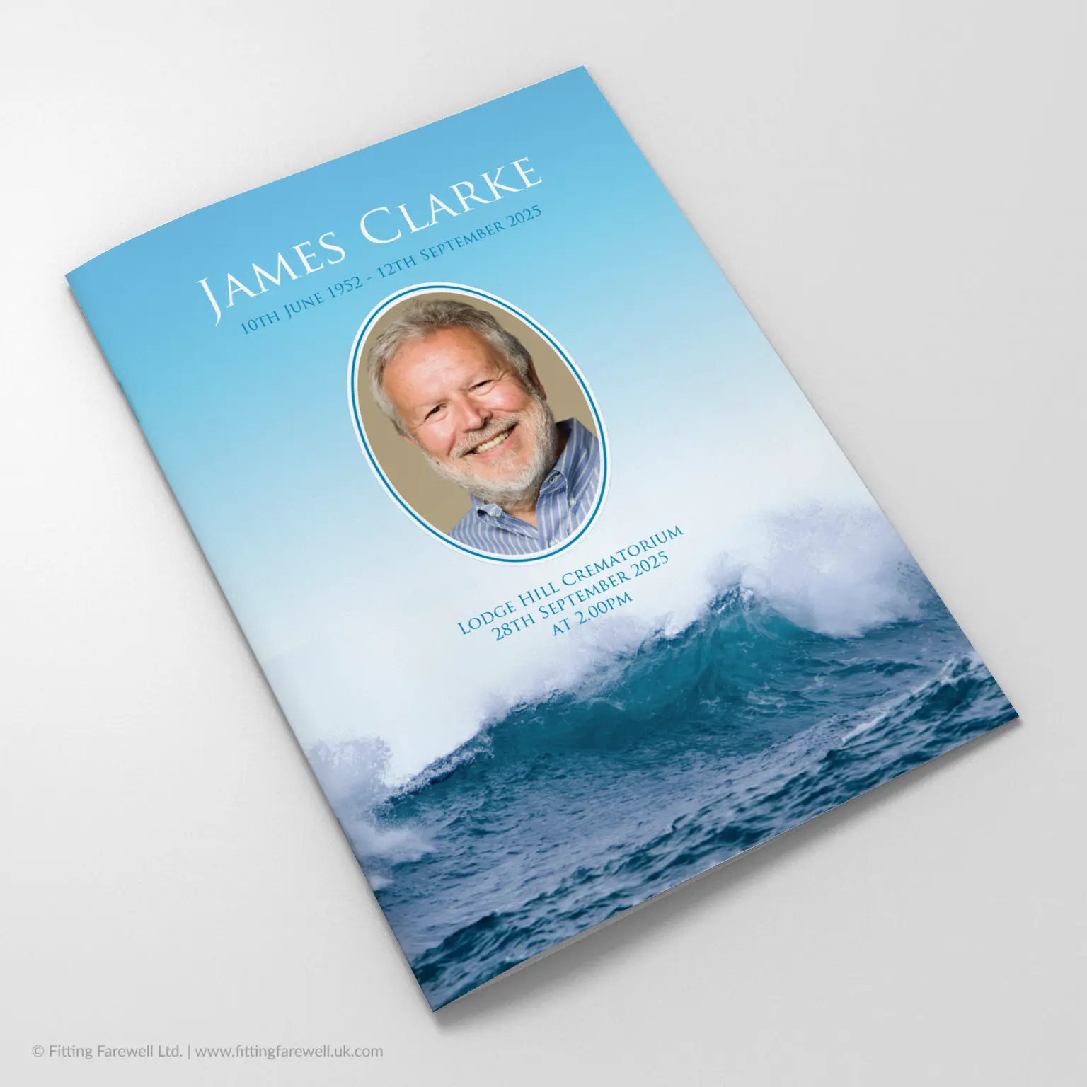 The Sailing Funeral Order of Service design is exclusively available from Fitting Farewell.