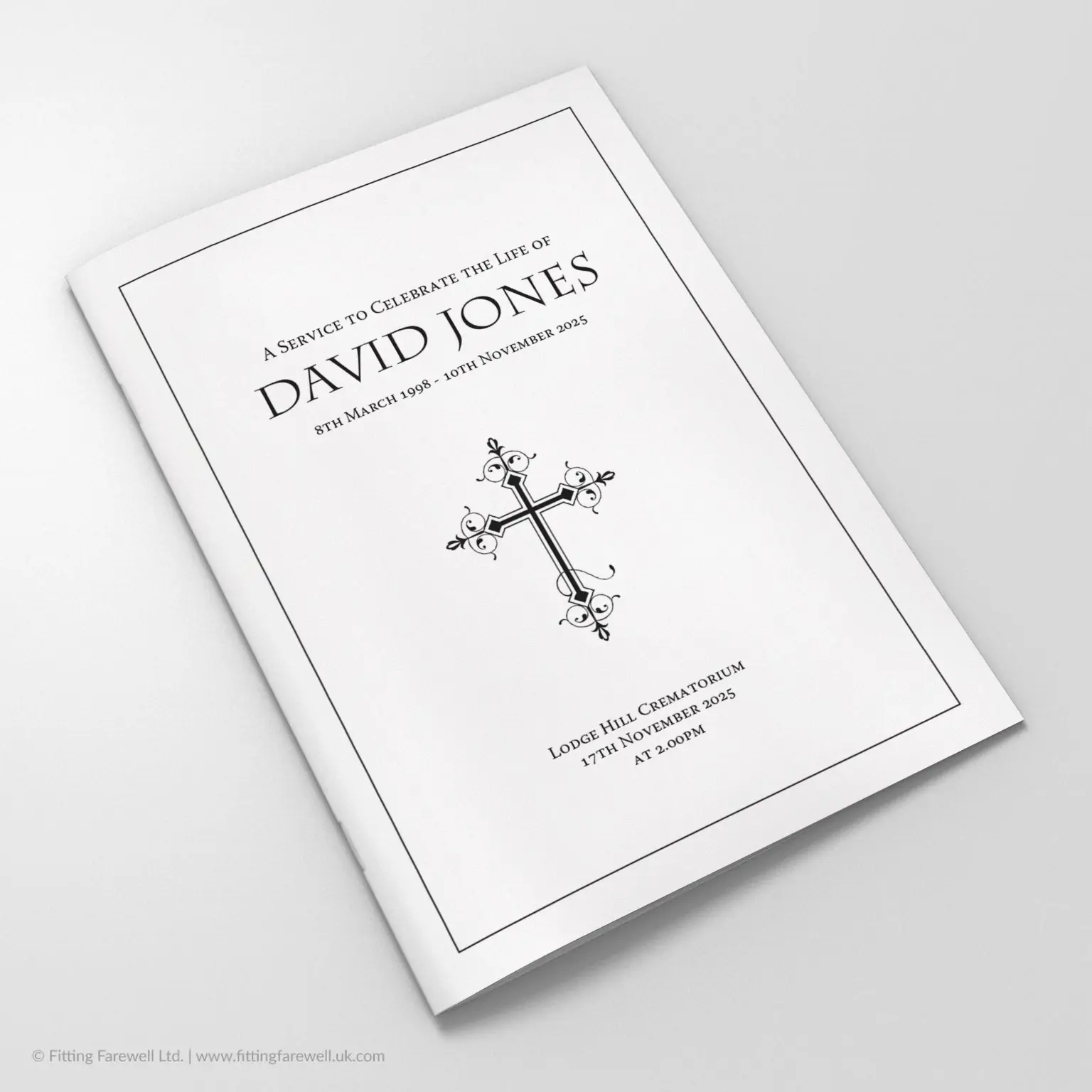 The Simple Border Funeral Order of Service design is exclusively available from Fitting Farewell.