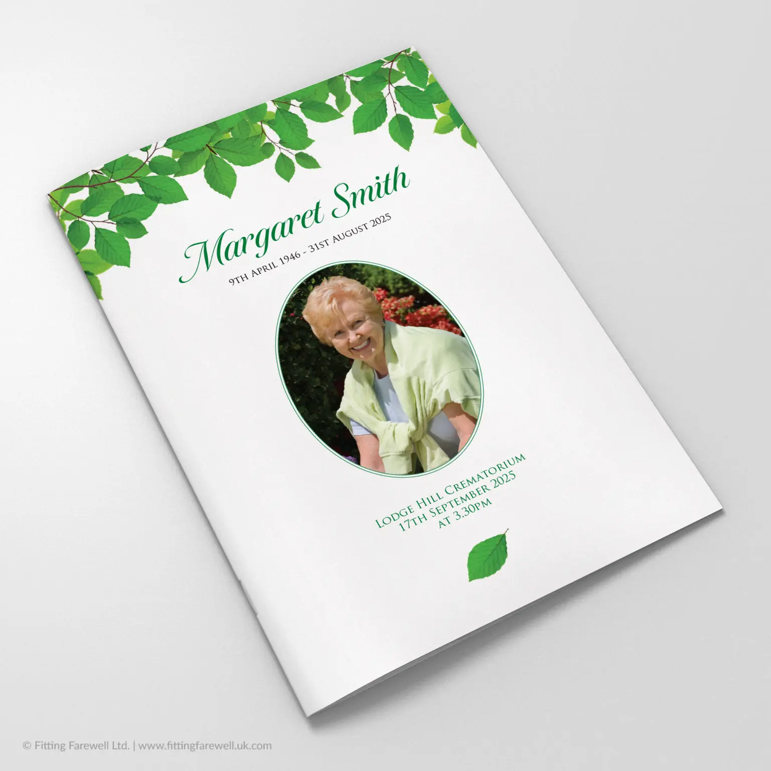 The Springtime Funeral Order of Service design is exclusively available from Fitting Farewell.