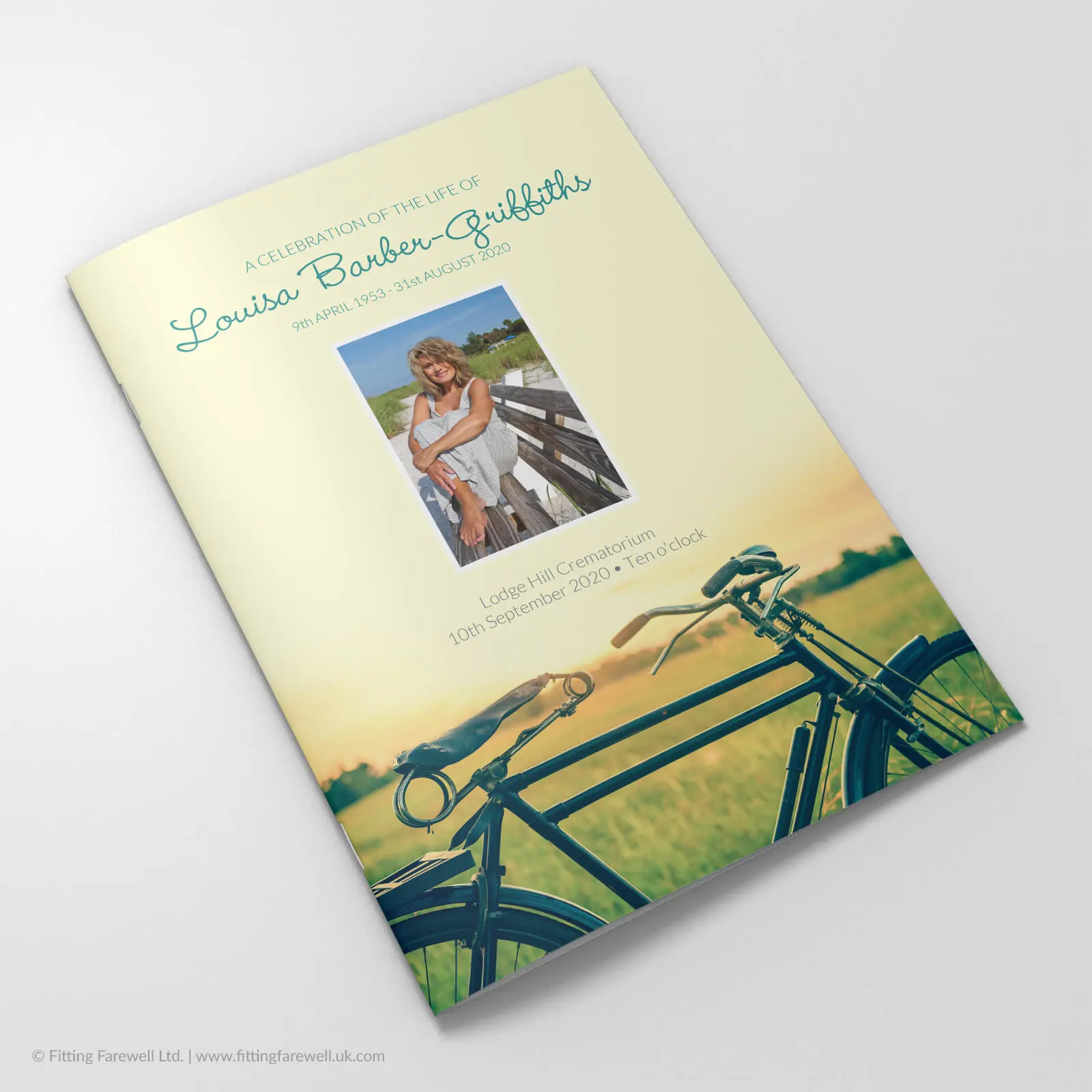 The Vintage Cycle Funeral Order of Service design is exclusively available from Fitting Farewell.