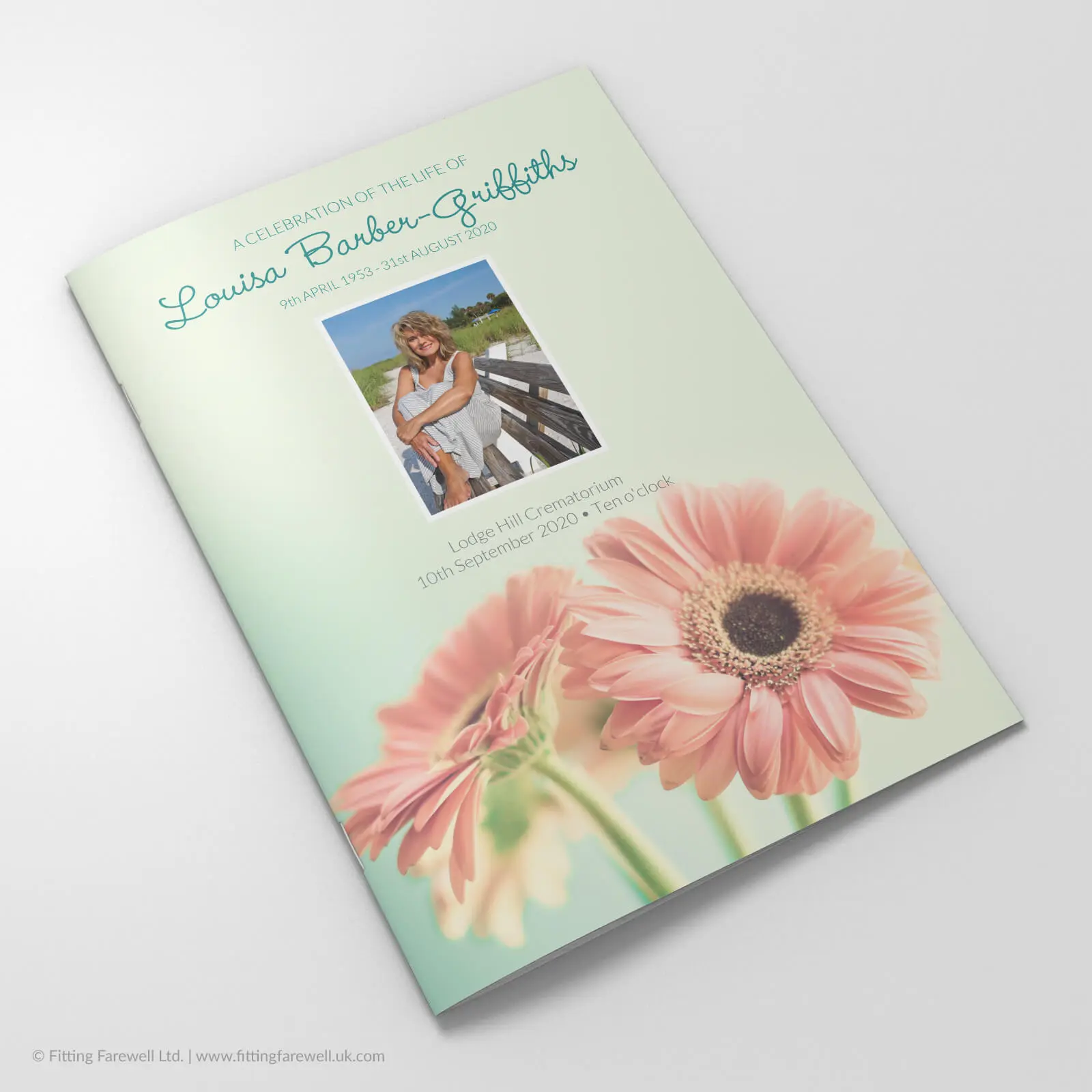 The Vintage Flowers Funeral Order of Service design is exclusively available from Fitting Farewell.