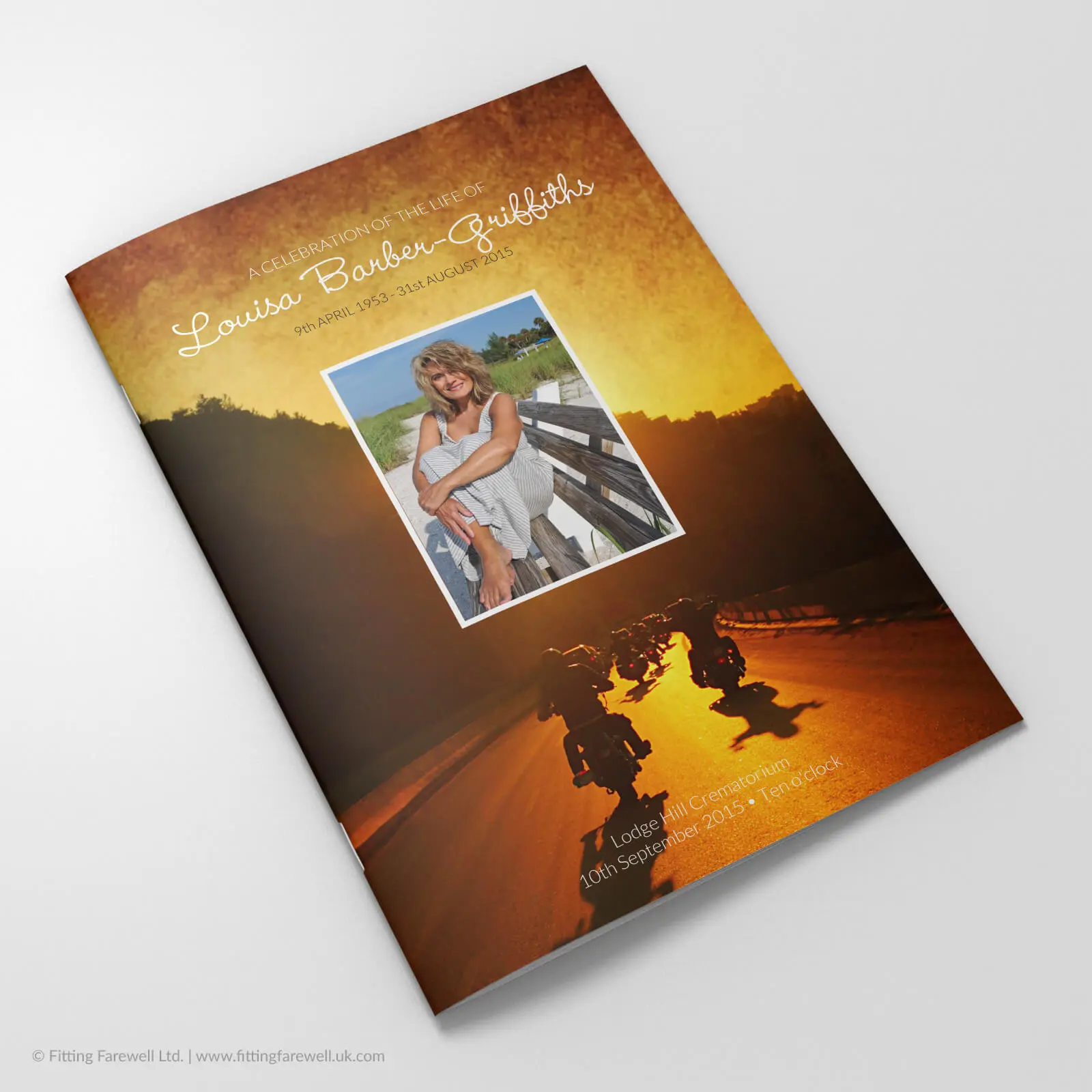 The Vintage Motorcycle Funeral Order of Service design is exclusively available from Fitting Farewell.
