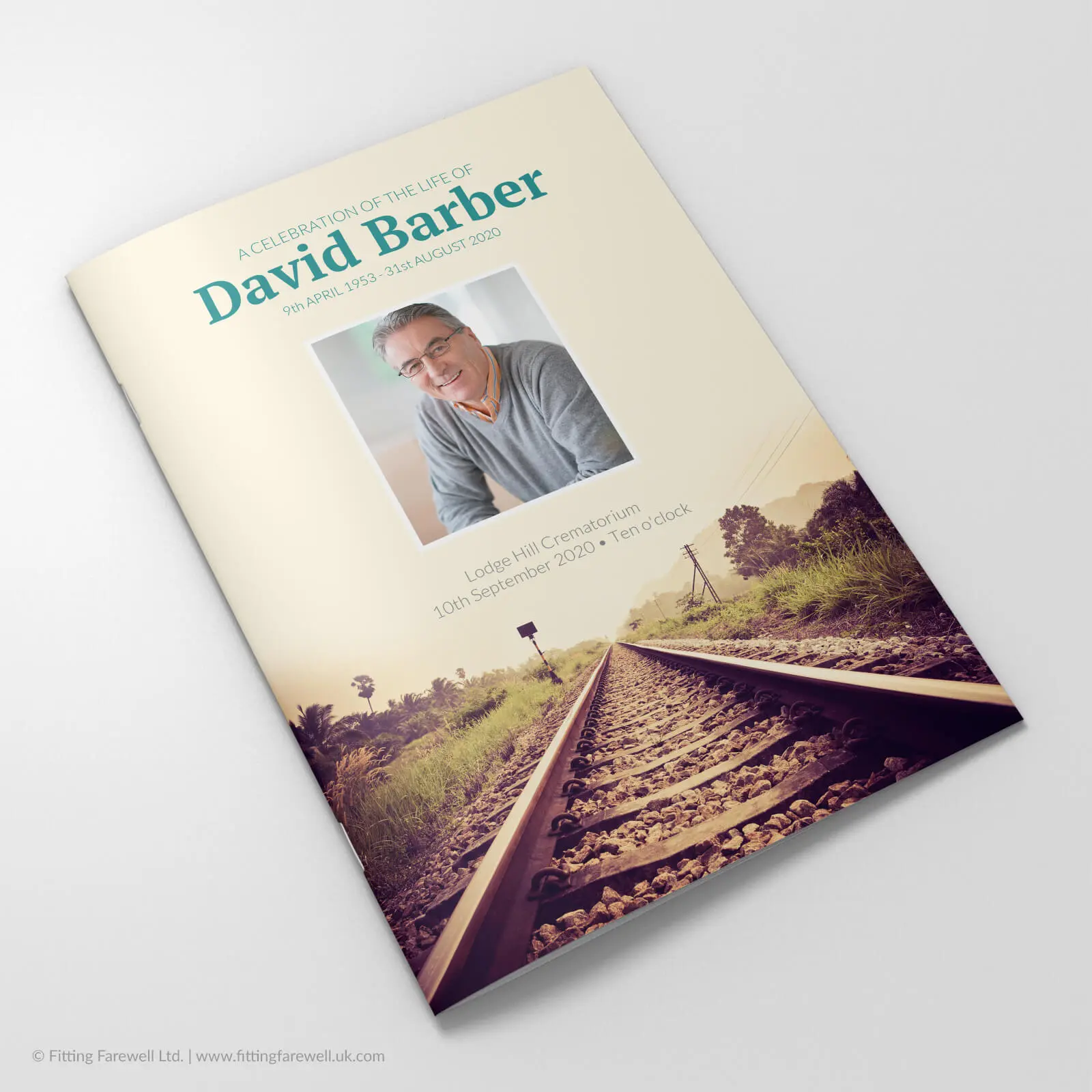 The Vintage Railway Funeral Order of Service design is exclusively available from Fitting Farewell.