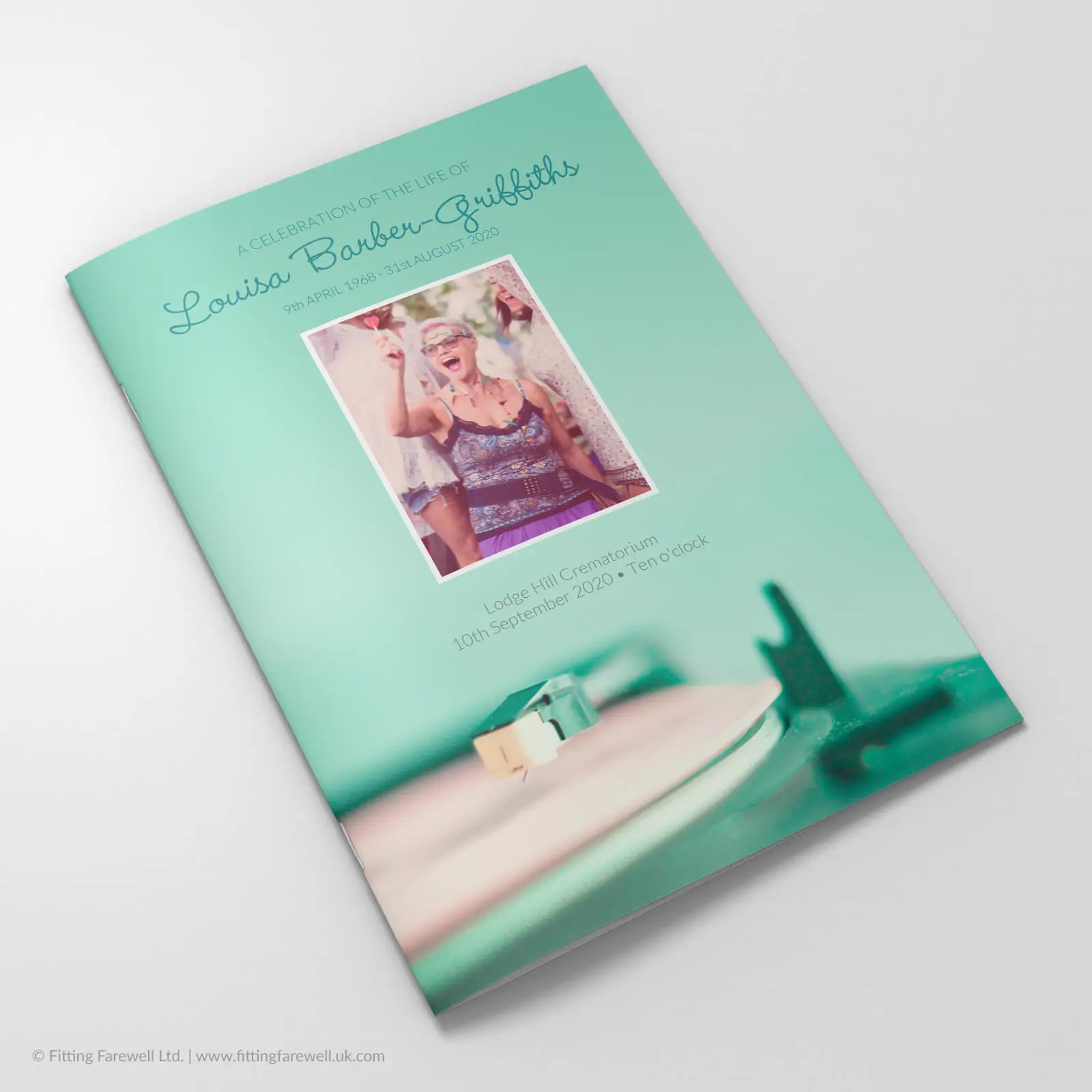 The Vintage Records Funeral Order of Service design is exclusively available from Fitting Farewell.