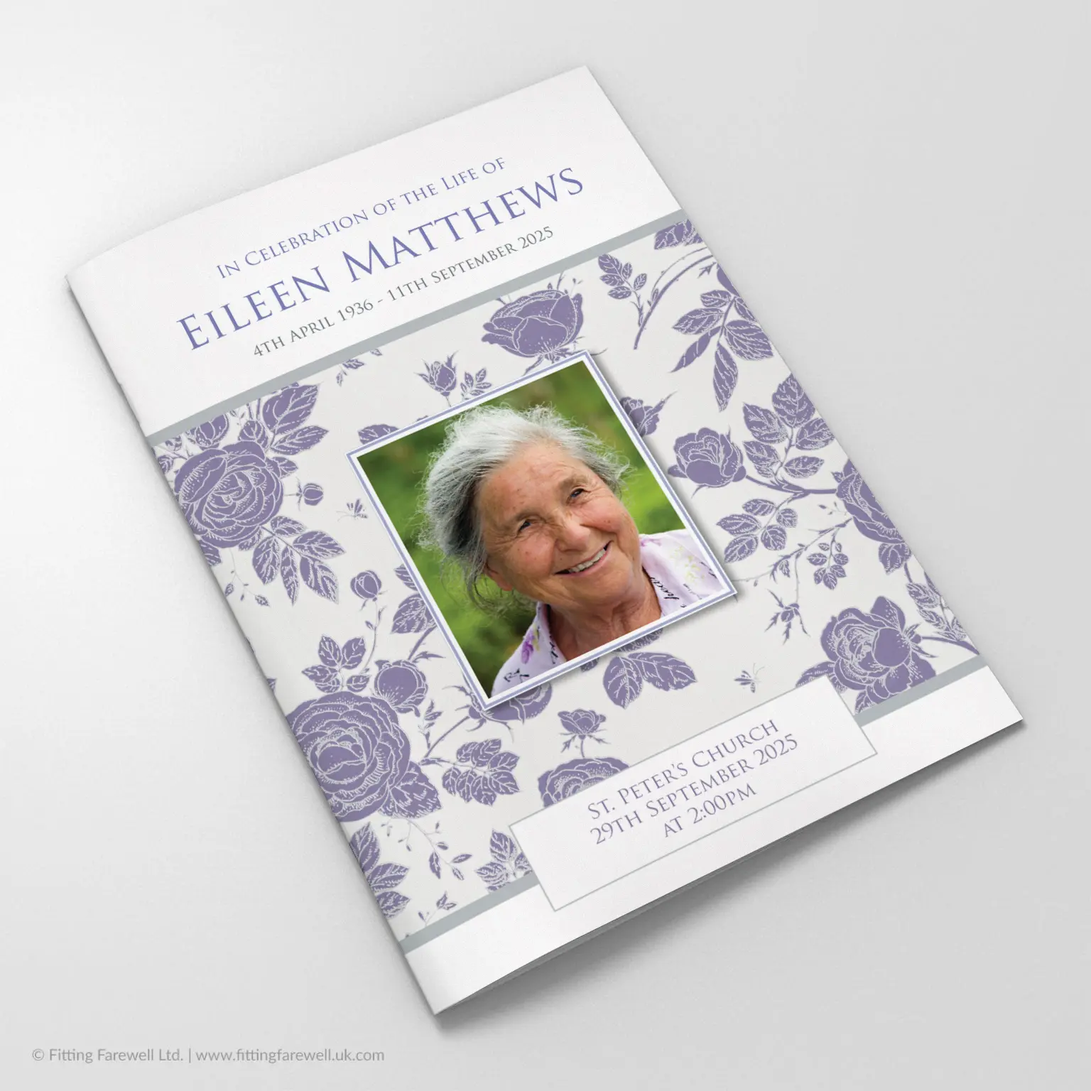 The Vintage Rose Funeral Order of Service design is exclusively available from Fitting Farewell.