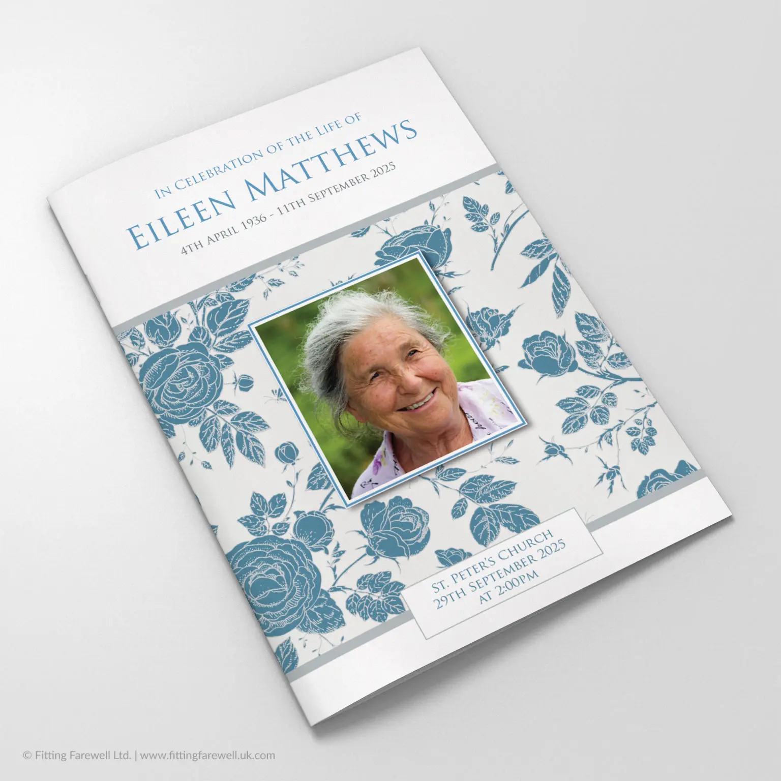 The Vintage Rose II Funeral Order of Service design is exclusively available from Fitting Farewell.