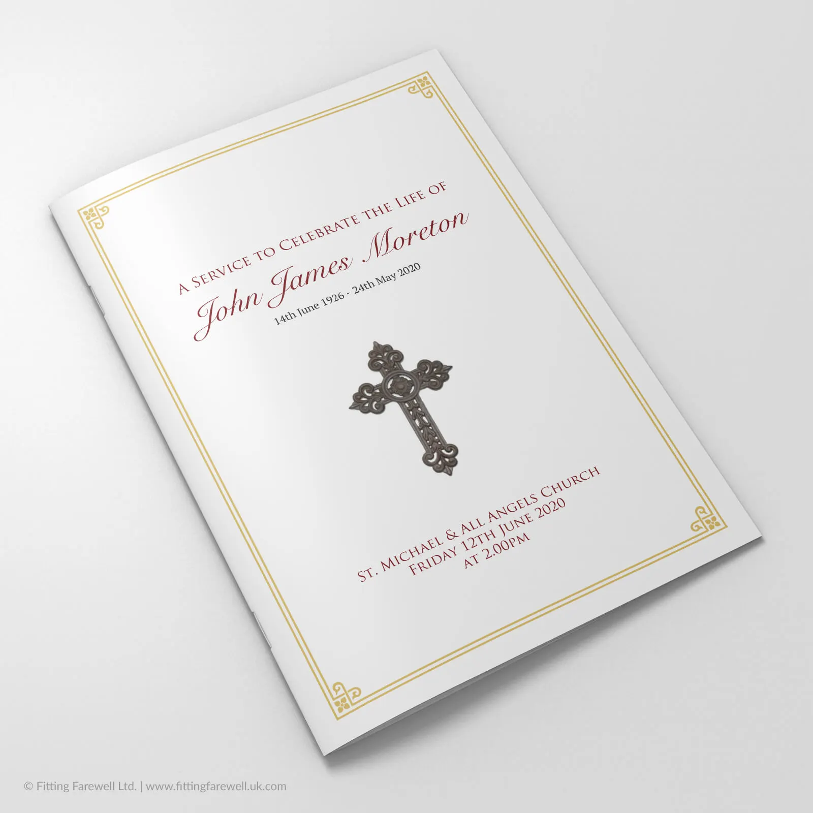The Cross Funeral Order of Service design is exclusively available from Fitting Farewell.