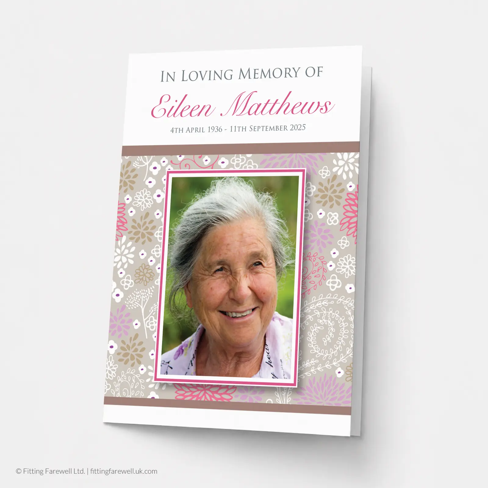 Pink Garden Memorial Card design